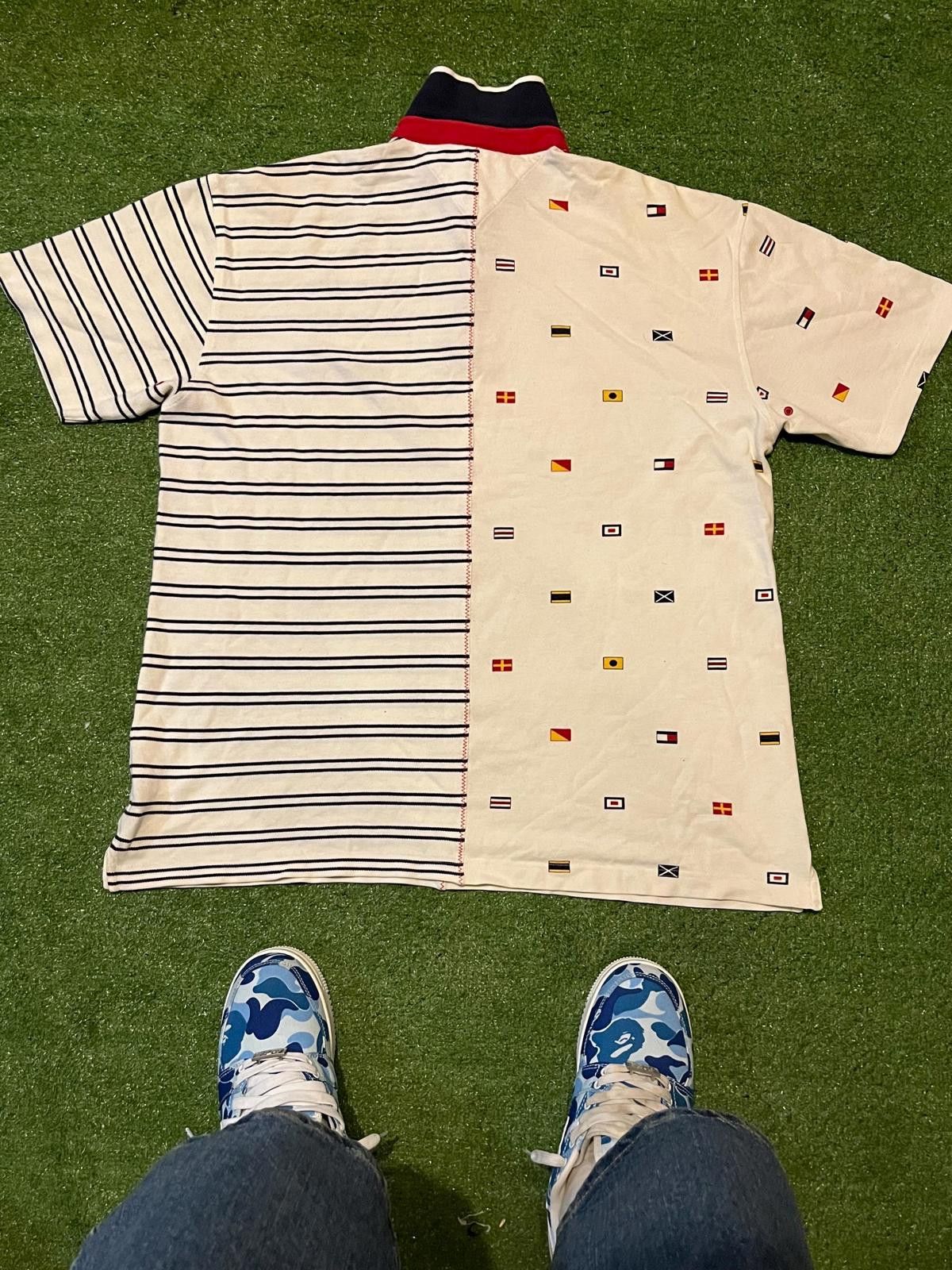 Tommy Hilfiger Tommy Hilfiger Mens Polo Shirt Half Striped Half Flag Print Size ONE SIZE - 2 Thumbnail