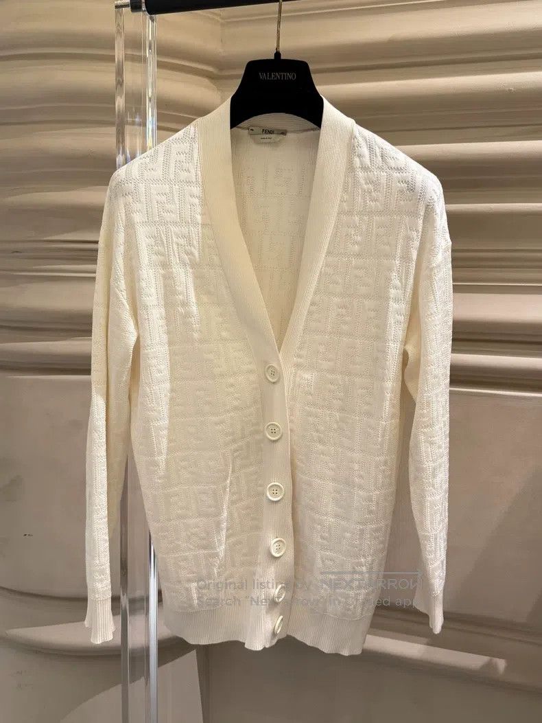 Fendi Fendi White Cardigan with Classic Double F Pattern Size XS / US 0-2 / IT 36-38 - 1 Thumbnail