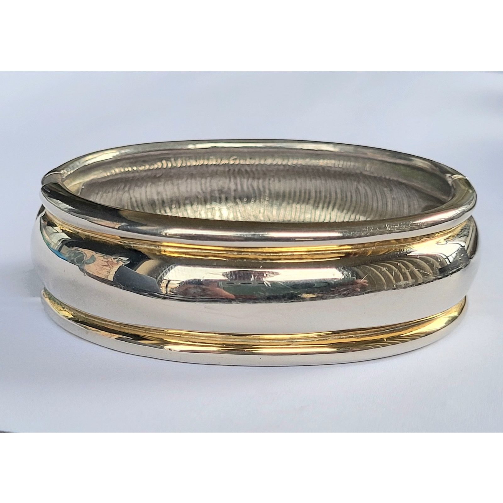 Other Silver Gold 2-Tone Hinged Bangle Wide Bracelet Men Women Size ONE SIZE - 1 Thumbnail