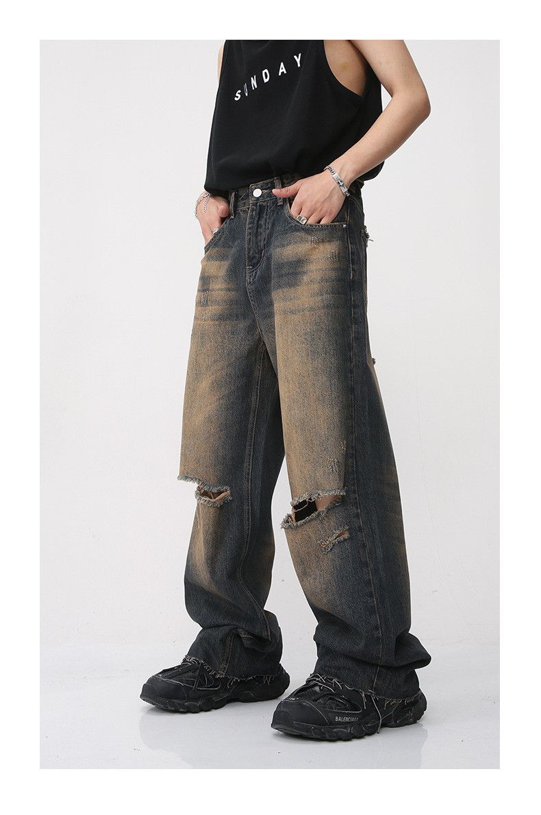 Japanese Brand × Jean Vintage washed distressed raw-edge jeans Size US 32 / EU 48 - 3 Thumbnail