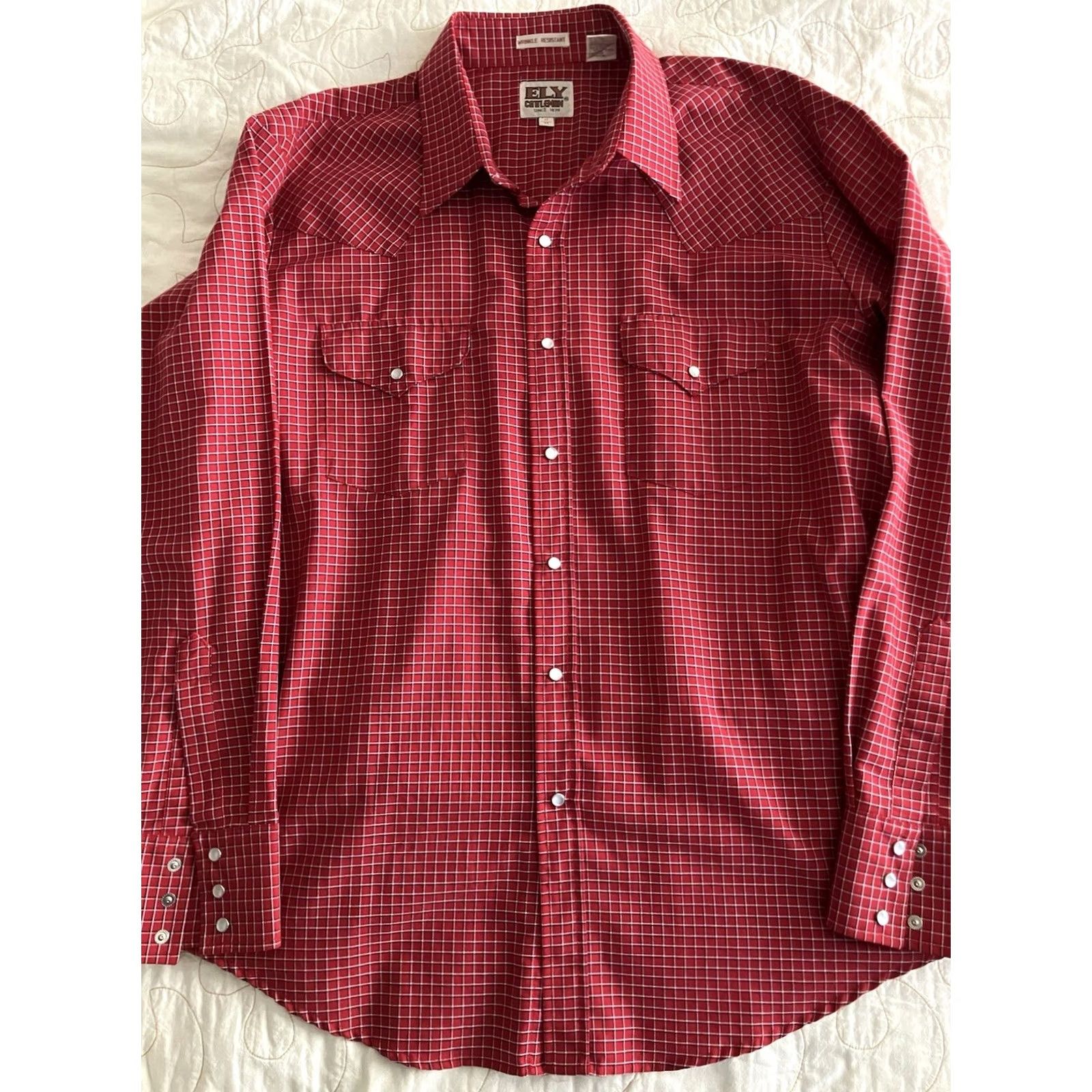 Vintage Ely Cattleman Western Shirt Mens 17/35 Red Windowpane Pearl Snap Cowboy Shirt Size US XL / EU 56 / 4 - 3 Thumbnail
