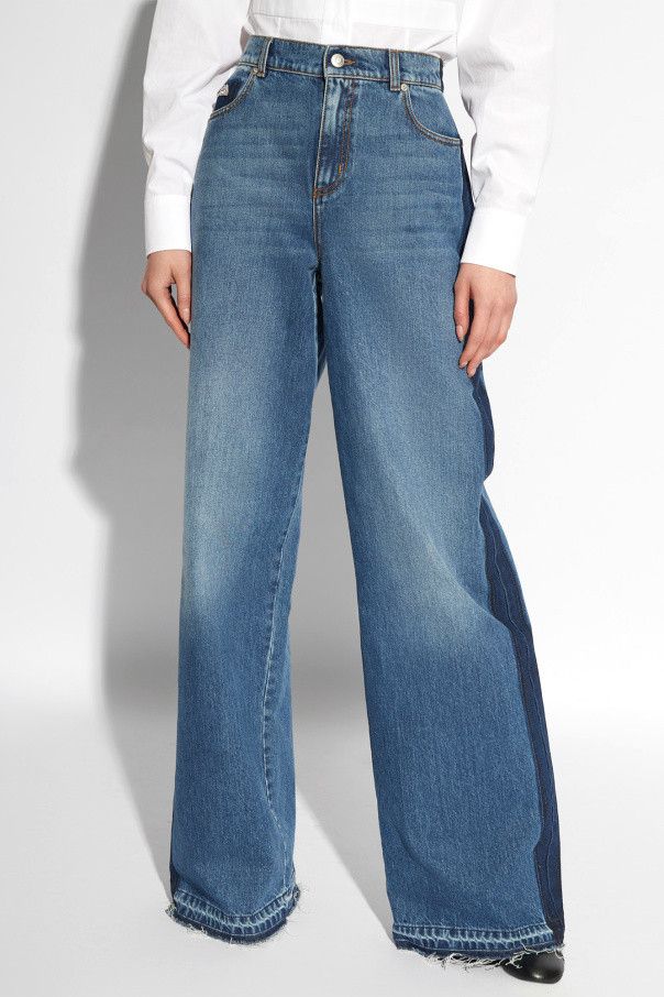 Alexander McQueen o1s22i1n1024 Contrasting Wide Leg Jeans in Blue Size 27" / US 4 / IT 40 - 3 Thumbnail