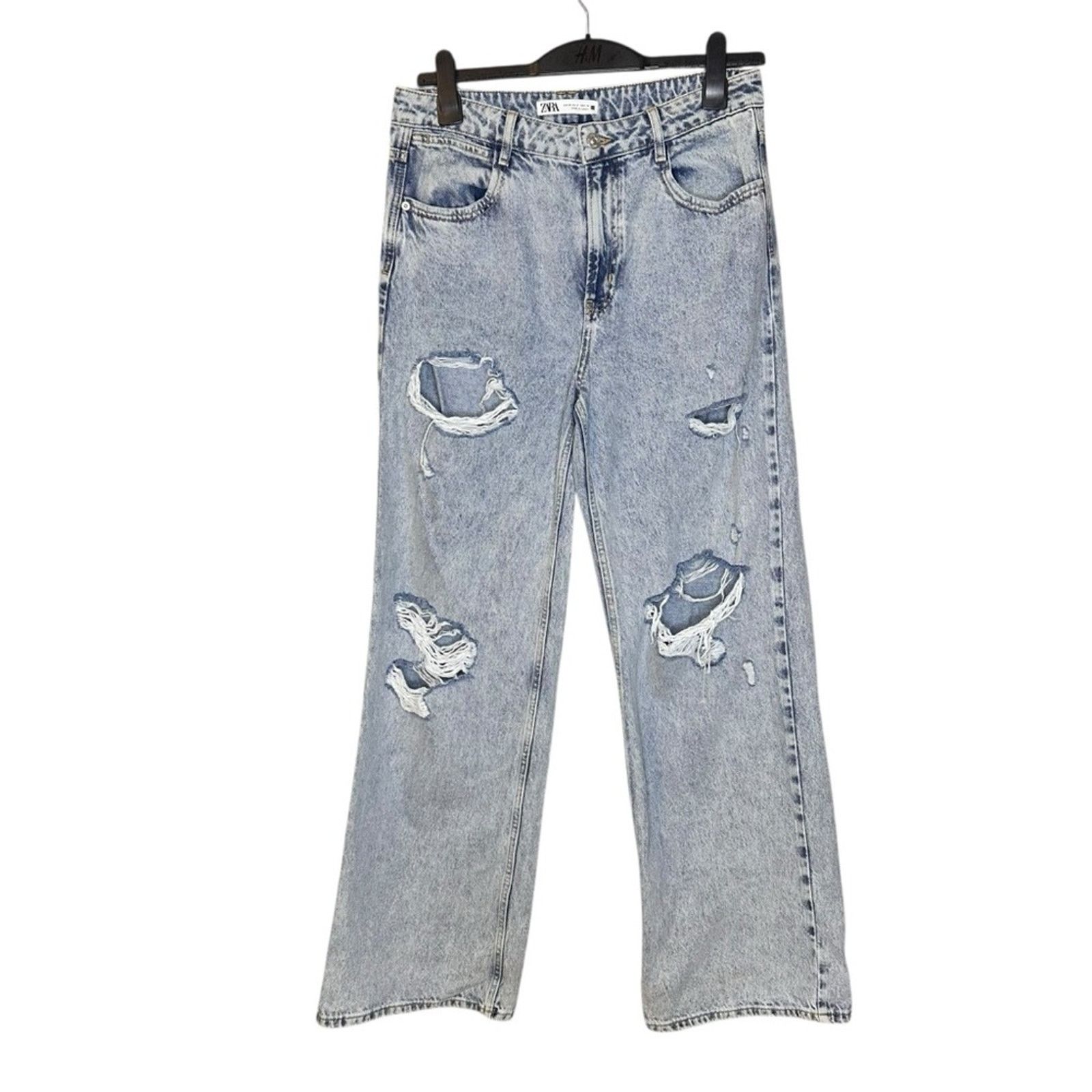 Zara Zara High Rise Ripped Light Wash Straight leg Jeans Size 6 Size 28" / US 6 / IT 42 - 1 Thumbnail