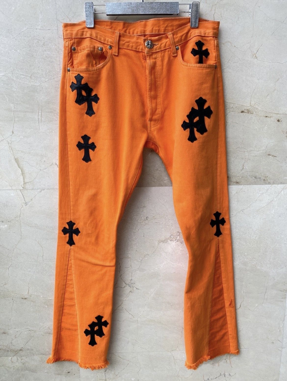 Chrome Hearts Chrome Hearts Offwhite Art Basel Orange Flared Denim Jeans Grailed