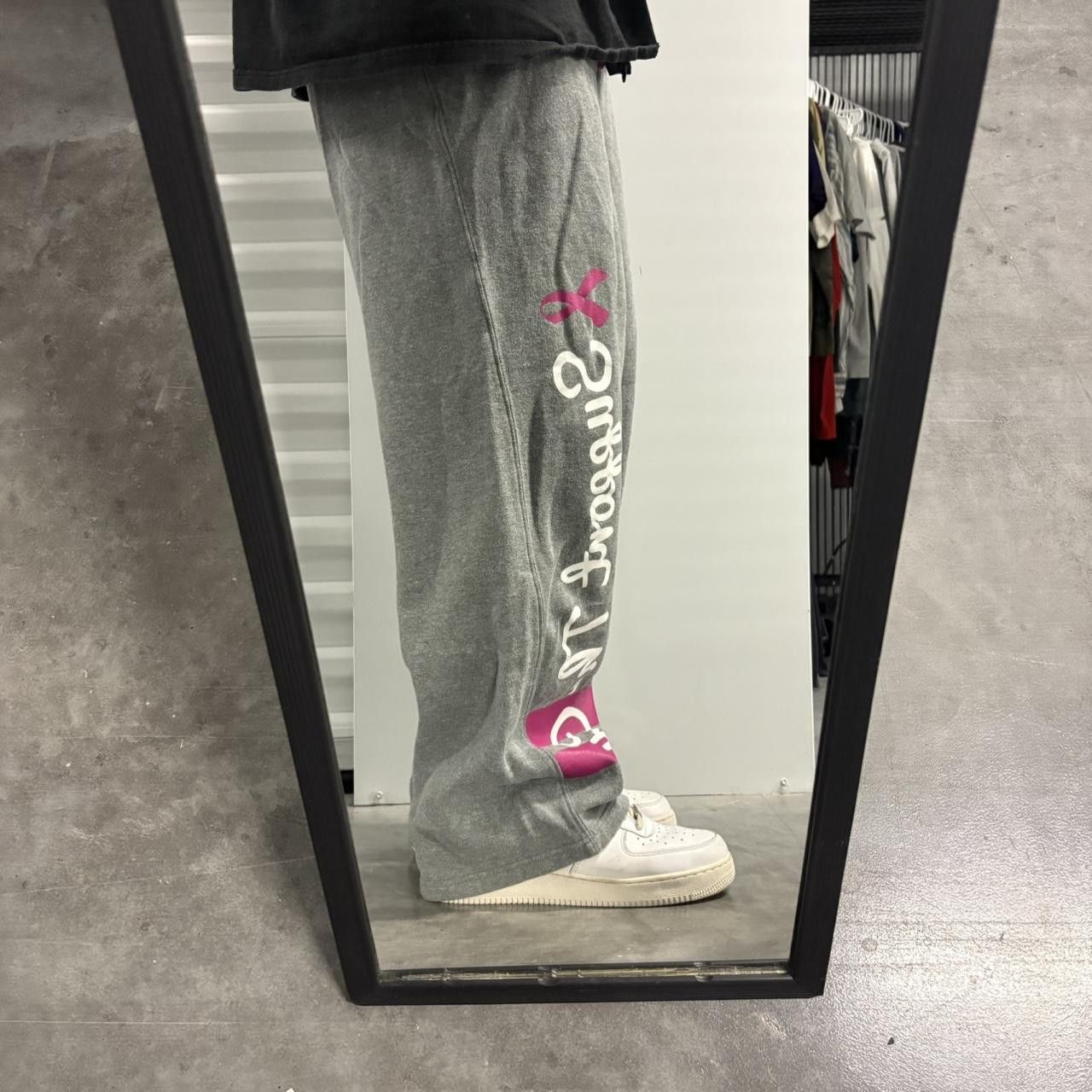 Vintage Crazy Vintage Y2K/2000s Super Baggy Wideleg Grey and pink Breast cancer Awareness Sweatpants! Size US 34 / EU 50 - 1 Thumbnail