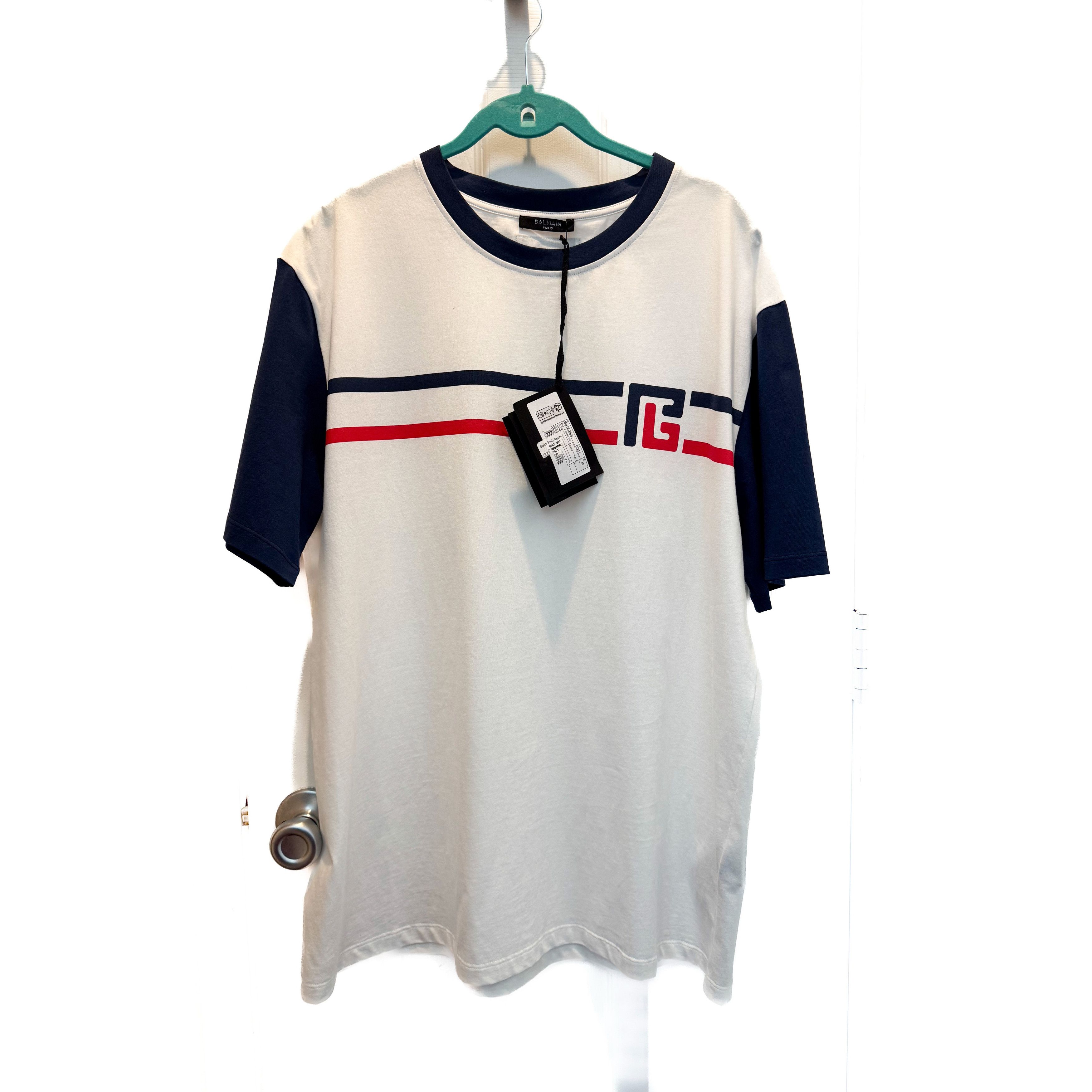 Balmain Balmain organic-cotton striped logo T-shirt Size US M / EU 48-50 / 2 - 1 Thumbnail