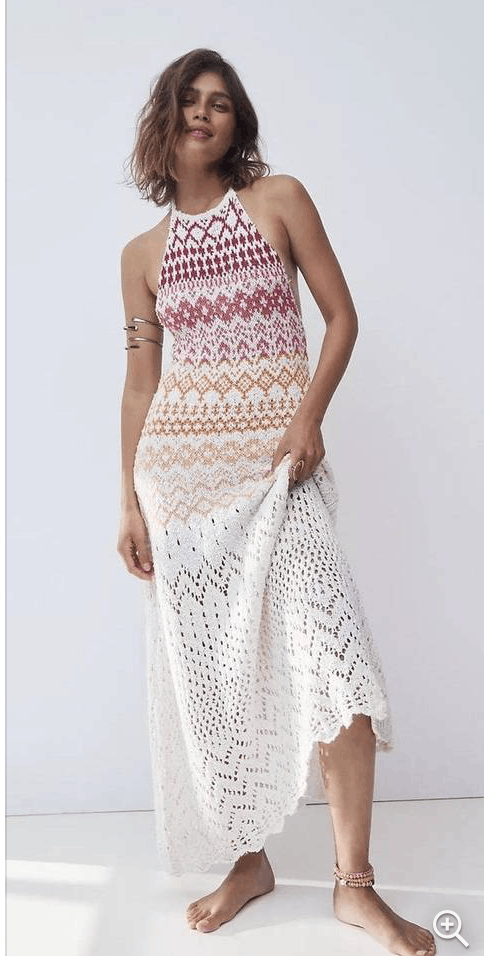 image of Free People Crochet Ikat Oasis Maxi Dress Size M White, Women's