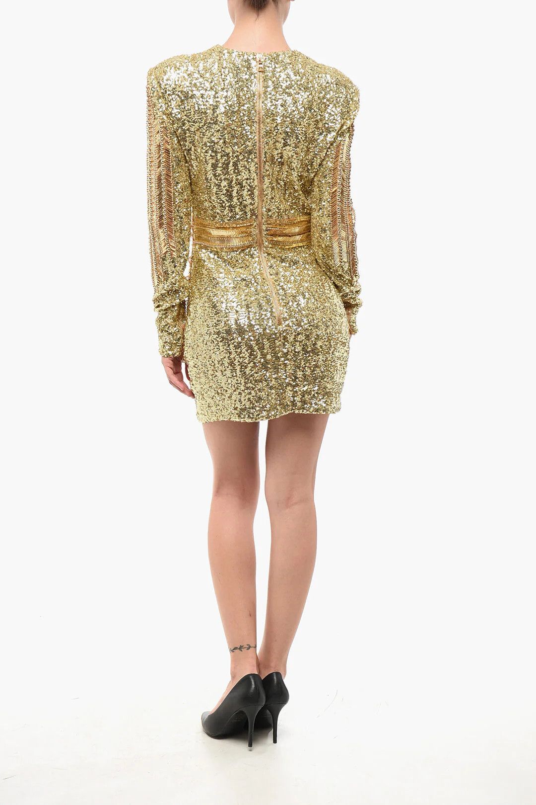 Balmain og1mm0326 Gold-Effect Mini Dress in Gold Size M / US 6-8 / IT 42-44 - 2 Thumbnail