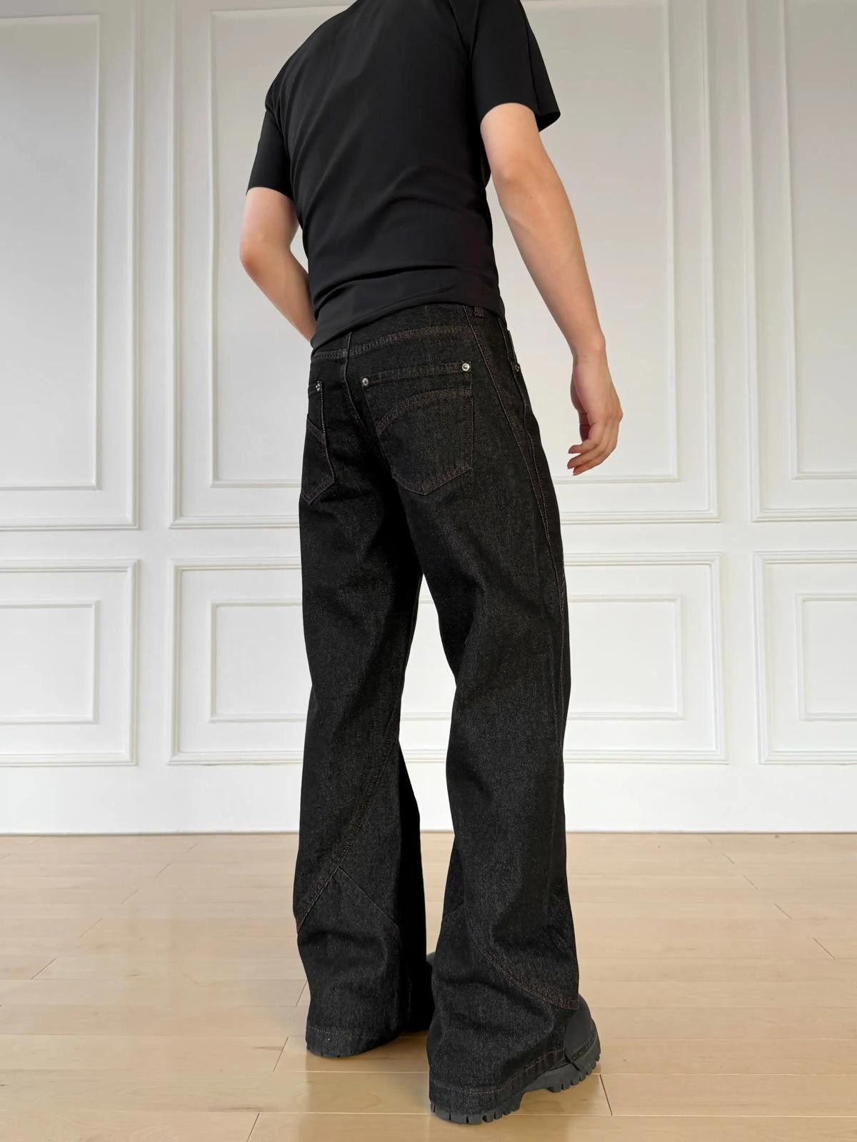 Jean Black Wide Leg Raw Denim Jeans Size US 32 / EU 48 - 3 Thumbnail