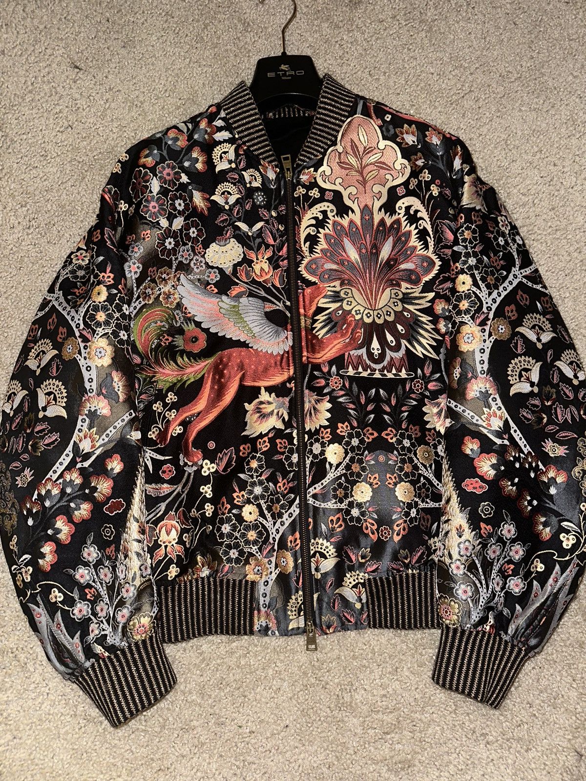 image of Etro x Grail $3,000+ Bomber Jacket Made In Italy in Red, Men's (Size XL)