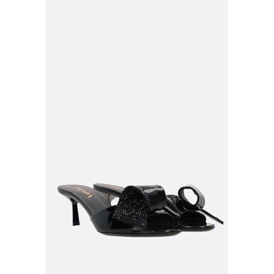 Prada PRADA Black Leather Rhinestone-Embellished Mule Sandals New Size US 6.5 / IT 36.5 - 2 Thumbnail