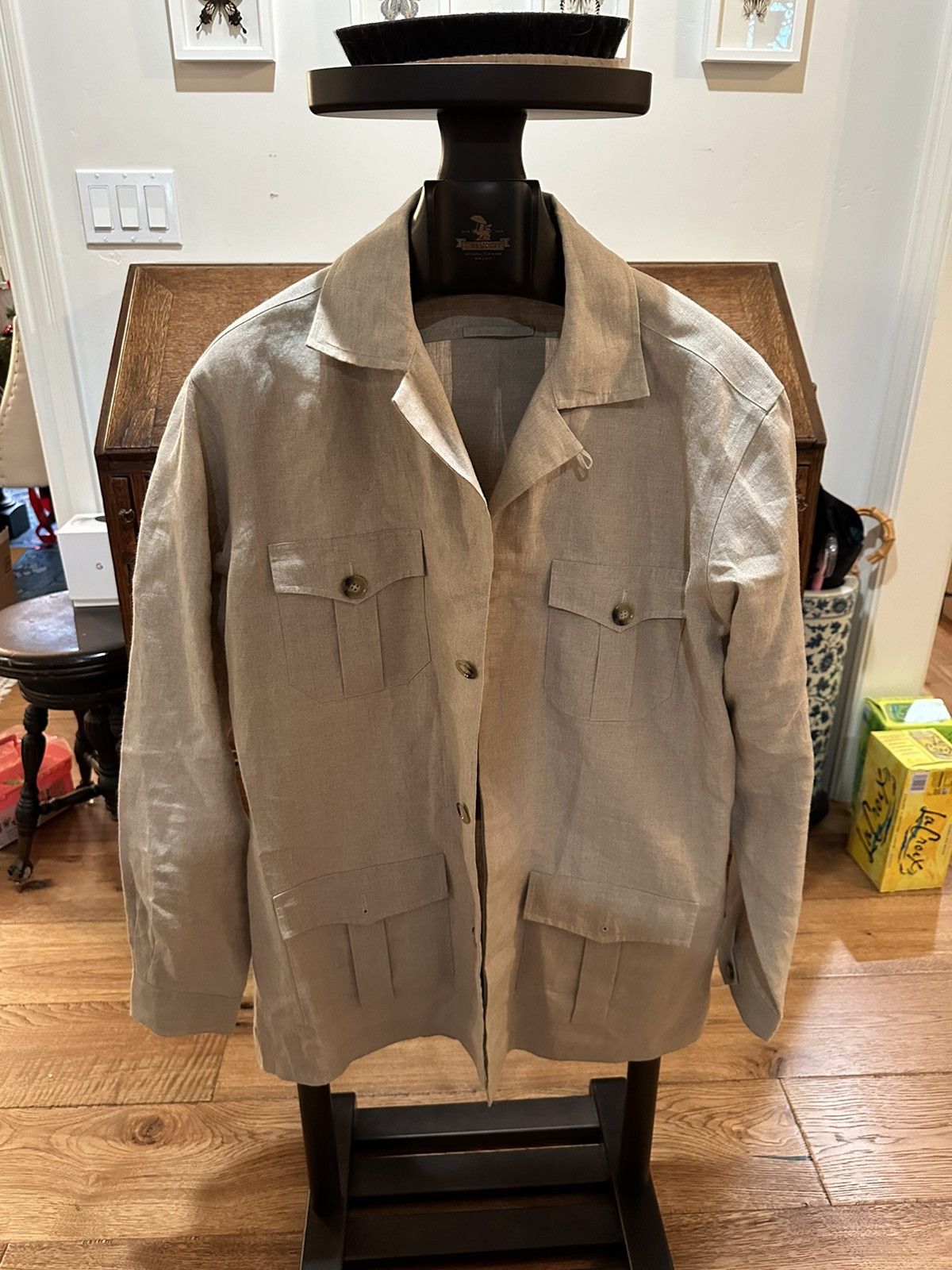 image of The Armoury Linen Safari Jacket X Ascot Chang in Beige, Men's (Size Large)