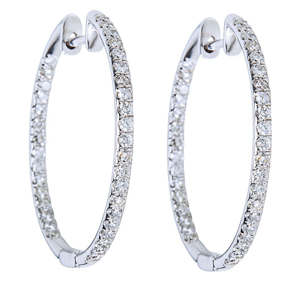 image of Igl Certified Diamond Inside Out Hoop Earrings In 14K White Gold (1.00 Ctw), Women's