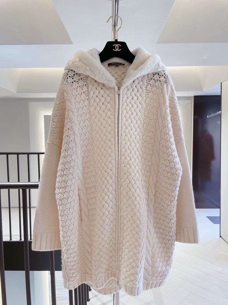 Loro Piana LORO PIANA White cashmere knit cap jacket Size S / US 4 / IT 40 - 1 Thumbnail