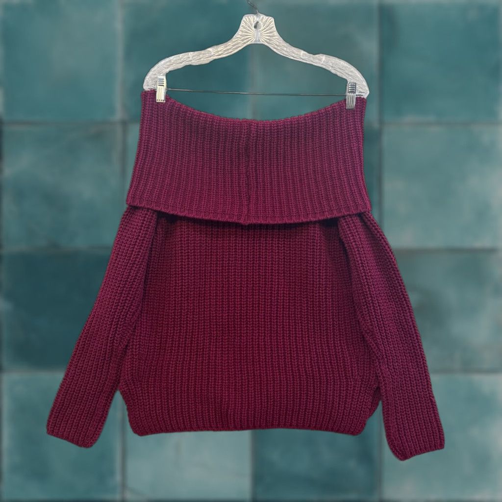 Express Express Off Shoulder Sweater Small Berry Red Chunky Knit Long Sleeve Size S / US 4 / IT 40 - 1 Thumbnail