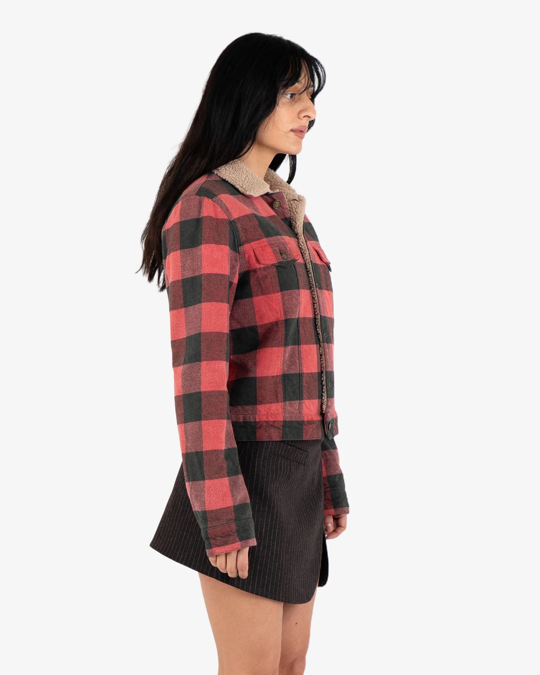 Saint Laurent Paris Red Checked Faux Shearling Trucker Jacket Size S / US 4 / IT 40 - 3 Thumbnail