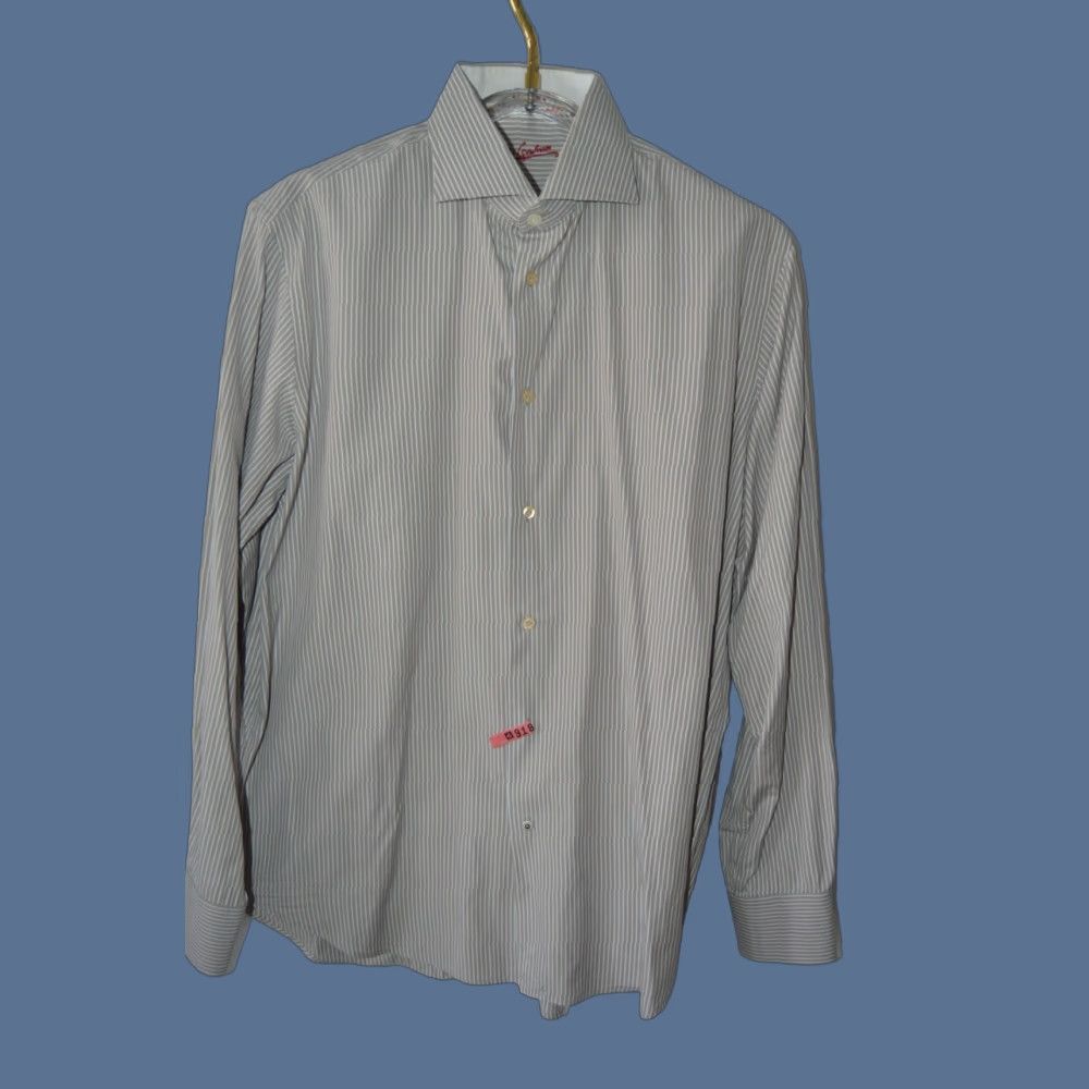 Robert Graham Robert Graham Shirt Mens 43/17 Khaki Stripe Embroidered Button-Up Long Sleeve Collared Beige Cotton Silk Vintage No Size US XL / EU 56 / 4 - 1 Thumbnail
