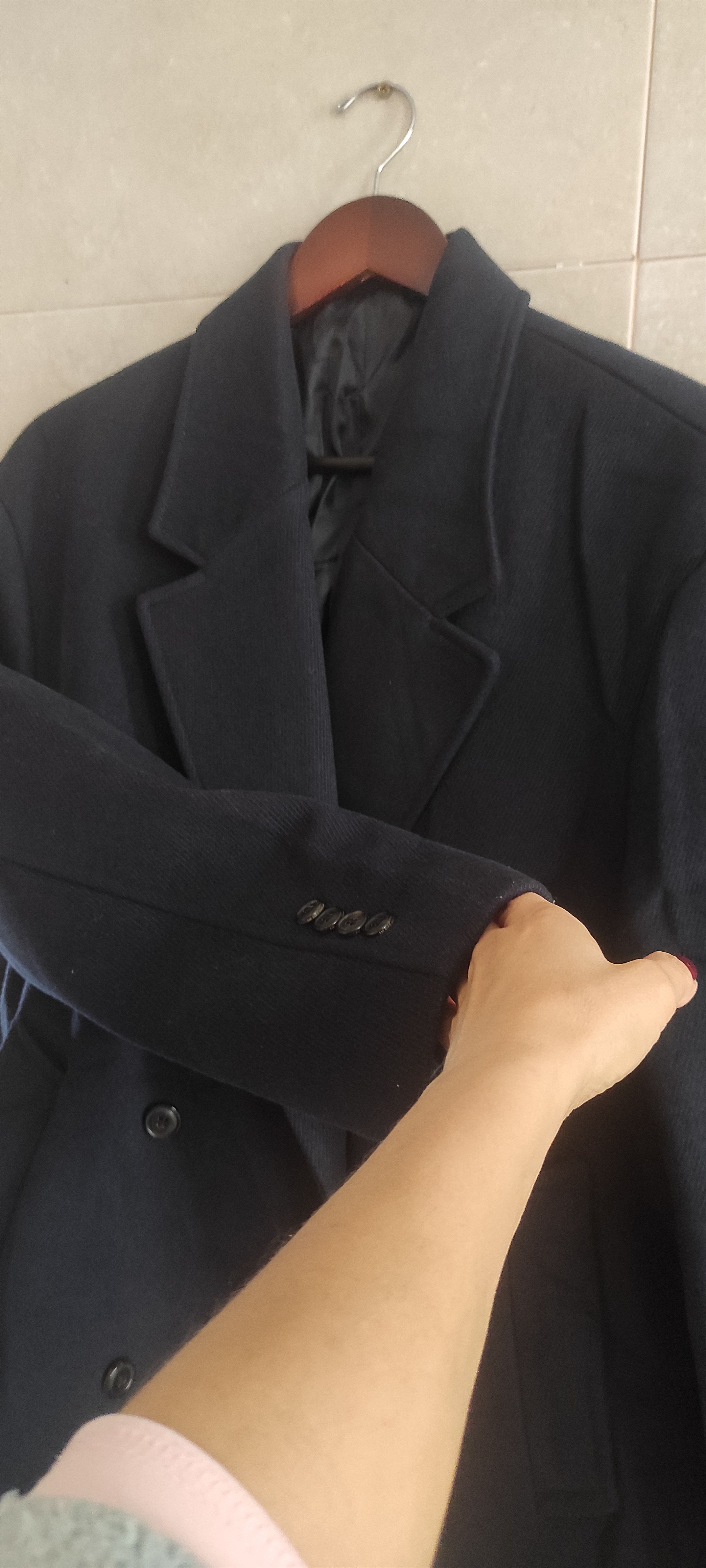 AMI Paris Double-Breasted Wool Mens Coat Navy Blue