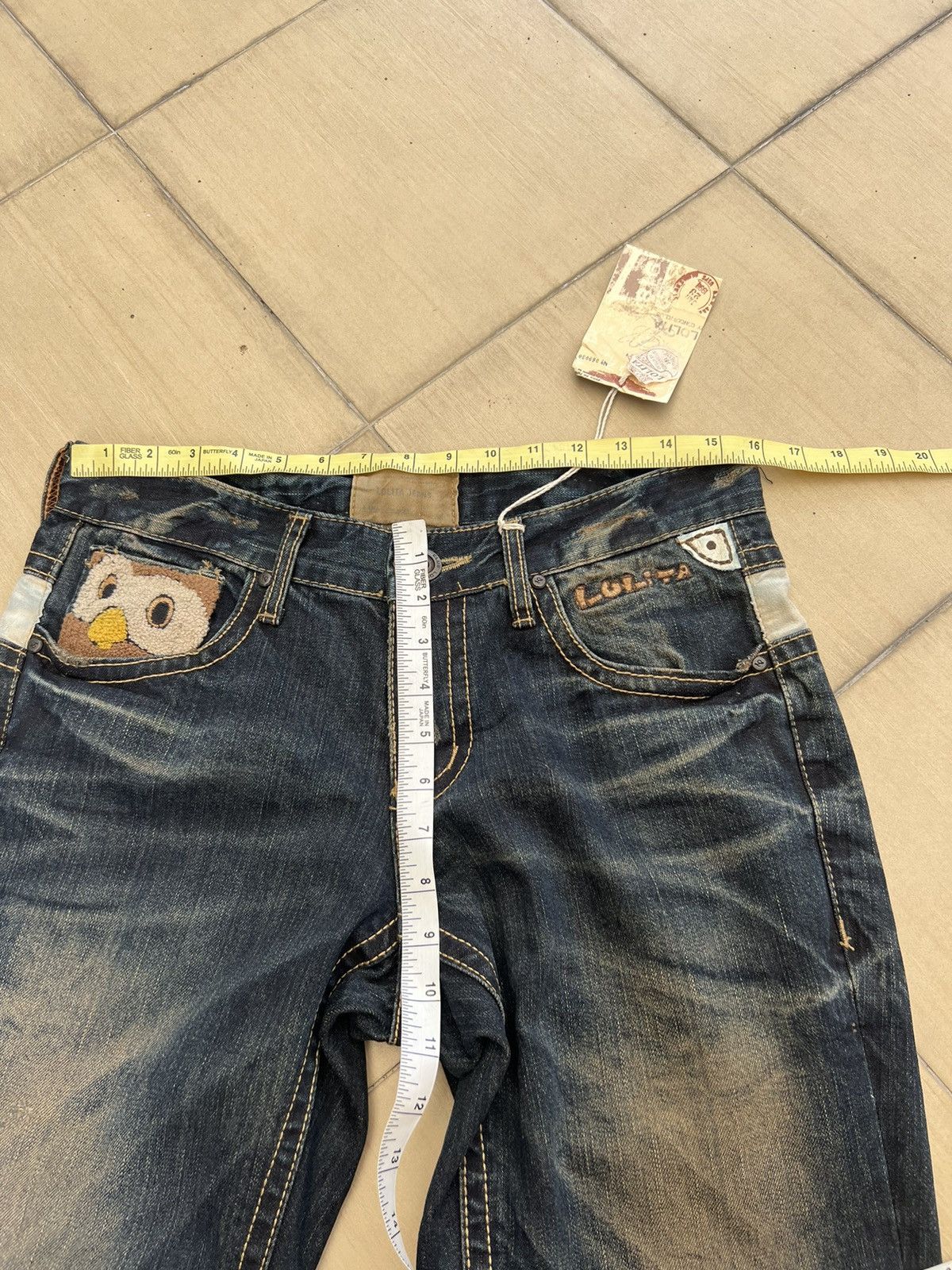 Vintage Lolita Owl Rusty Blue Denim Distressed Jeans Size US 29 - 3 Thumbnail