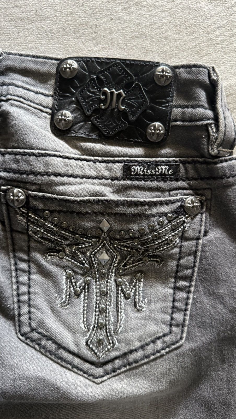 Miss Me Miss Me Embellished Wing Pocket Embroidery Denim Grey Size 26" / US 2 / IT 38 - 3 Thumbnail