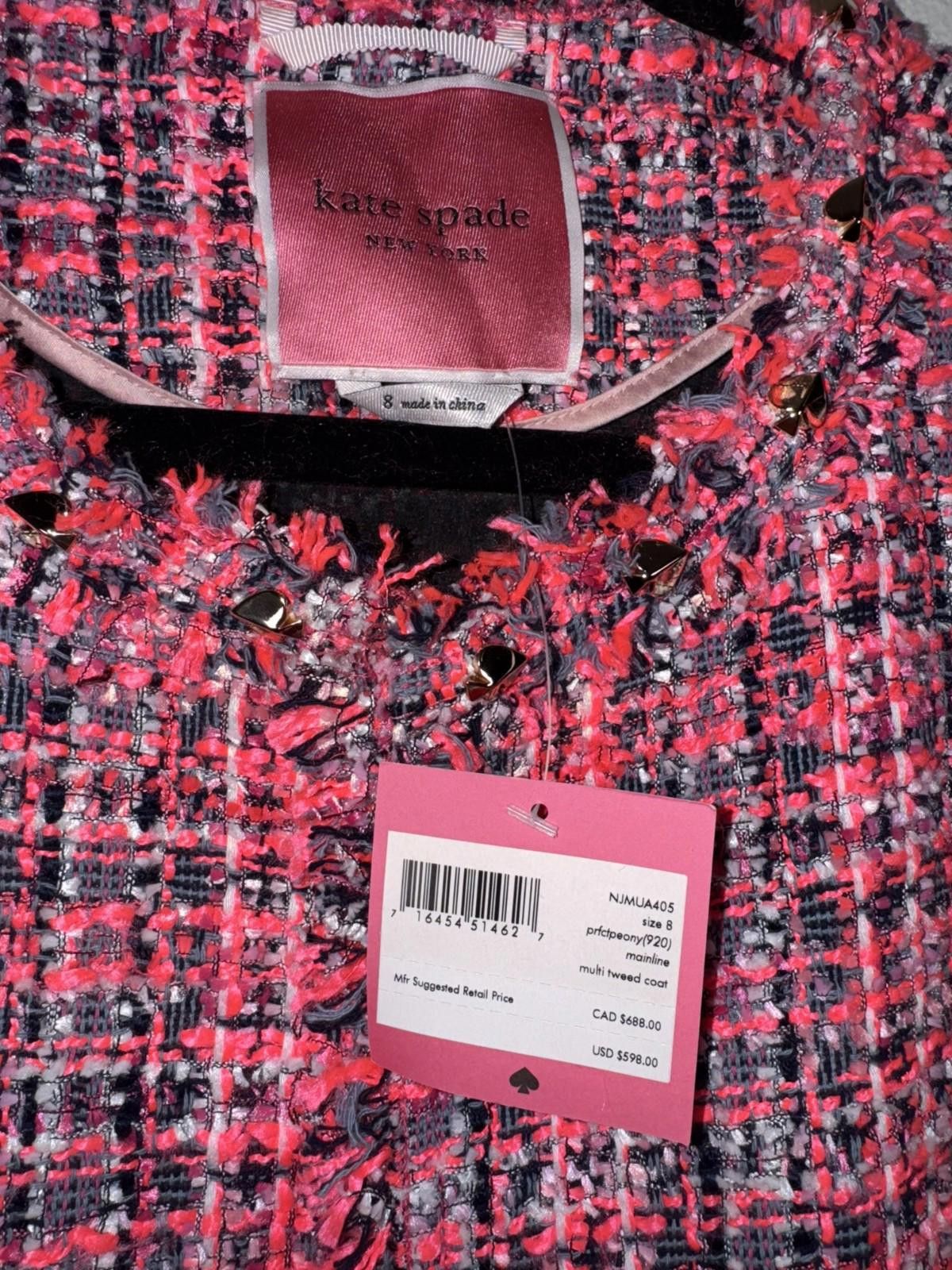 Kate Spade NWT $598 KATE SPADE TWEED JACKET PINK PLAID PEONY SIZE 8 Size M / US 6-8 / IT 42-44 - 2 Thumbnail