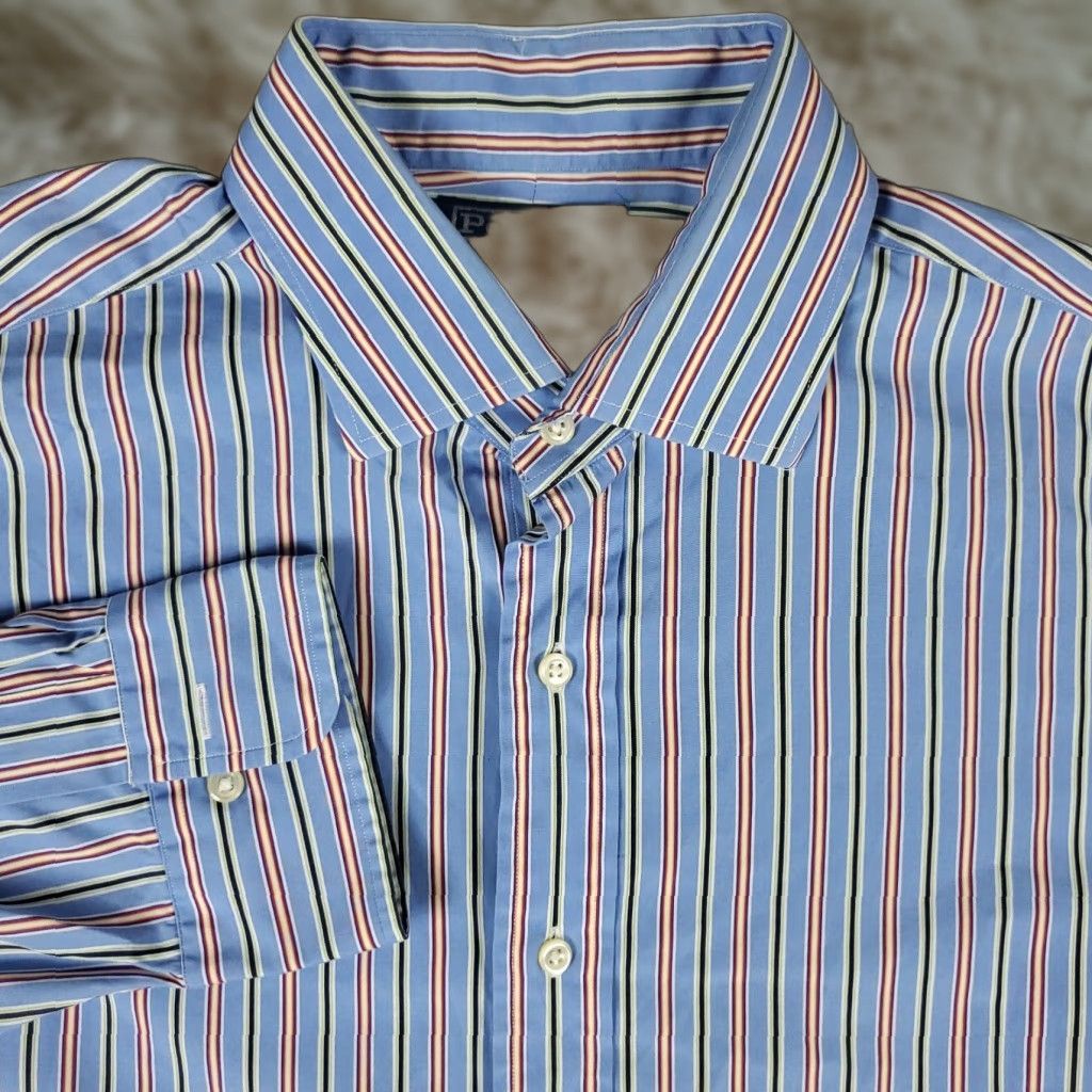 Ralph Lauren VINTAGE Ralph Lauren Dress Shirt Men Size 17 Blue Striped Cotton Long Sleeve Business Casual Size 46R - 1 Thumbnail