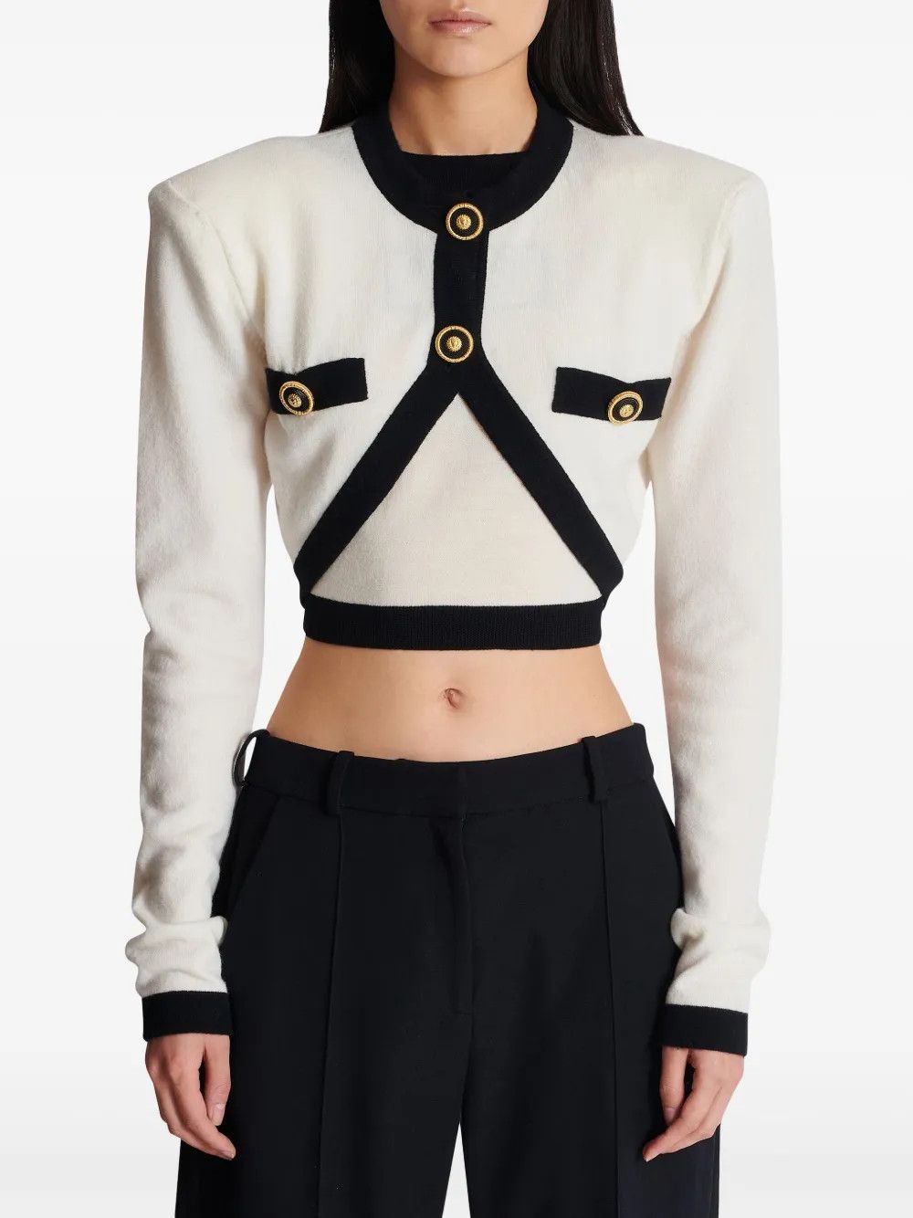 Balmain o1s1wg111225 Filo Leone Catena' Sweater in White/Black Size S / US 4 / IT 40 - 2 Thumbnail