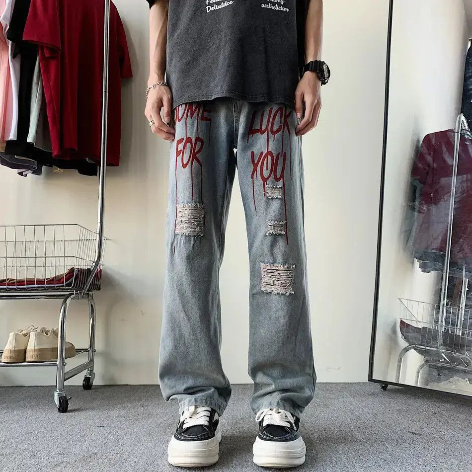 Japanese Brand Retro casual straight leg ripped jeans Size US 32 / EU 48 - 5 Thumbnail