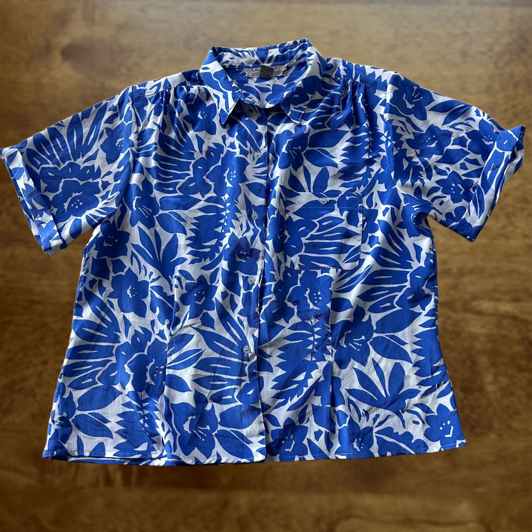 Vintage VINTAGE Karen Scott Button Up Shirt Womens 16 Blue Floral Tropical Short Sleeve Size XXL / US 16-18 / IT 52-54 - 1 Thumbnail