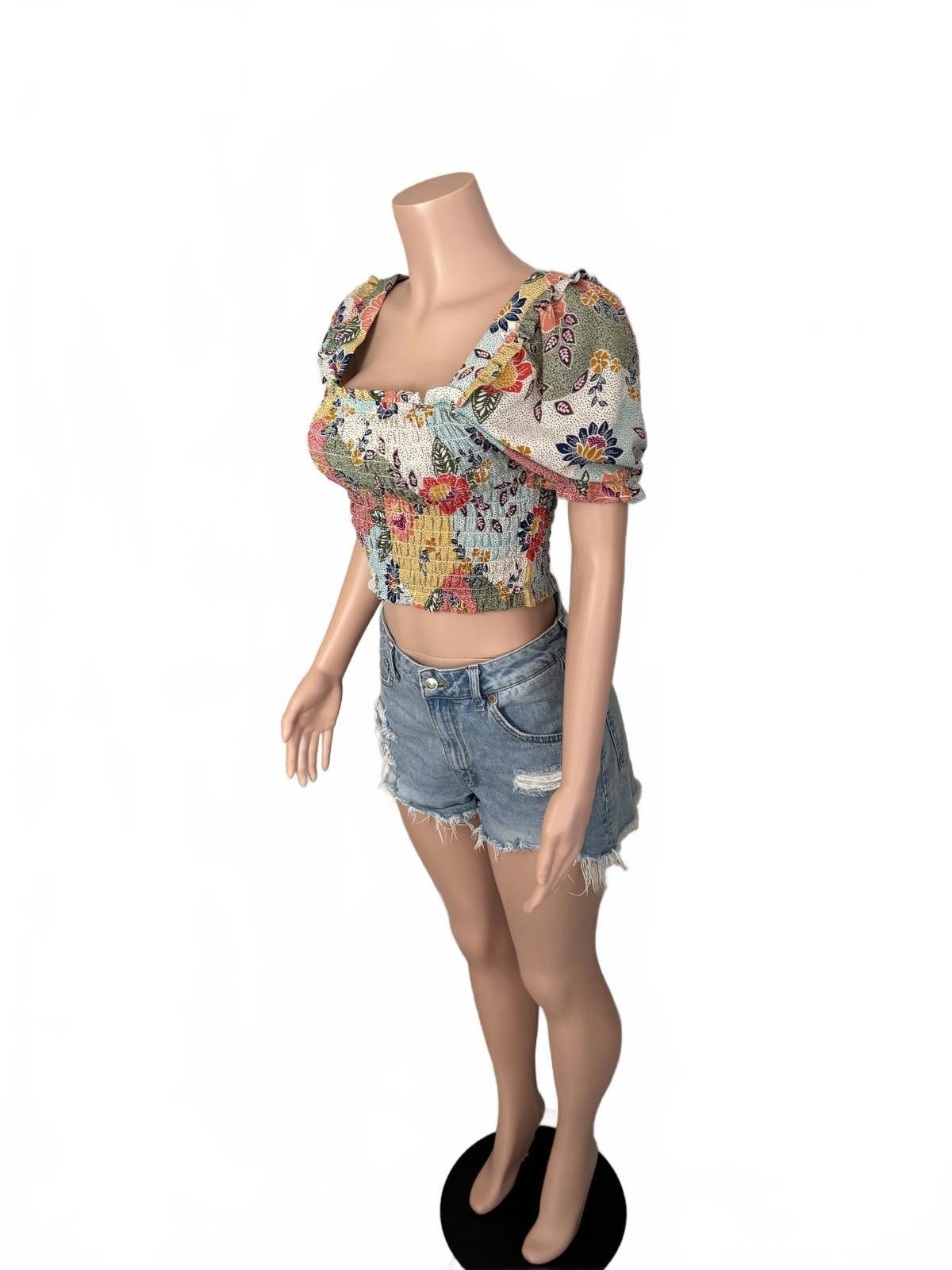 Other Floral Puff Sleeve Crop Top. Boho Chic Festival Summer \L Size 36" / US 14 / IT 50 - 2 Thumbnail