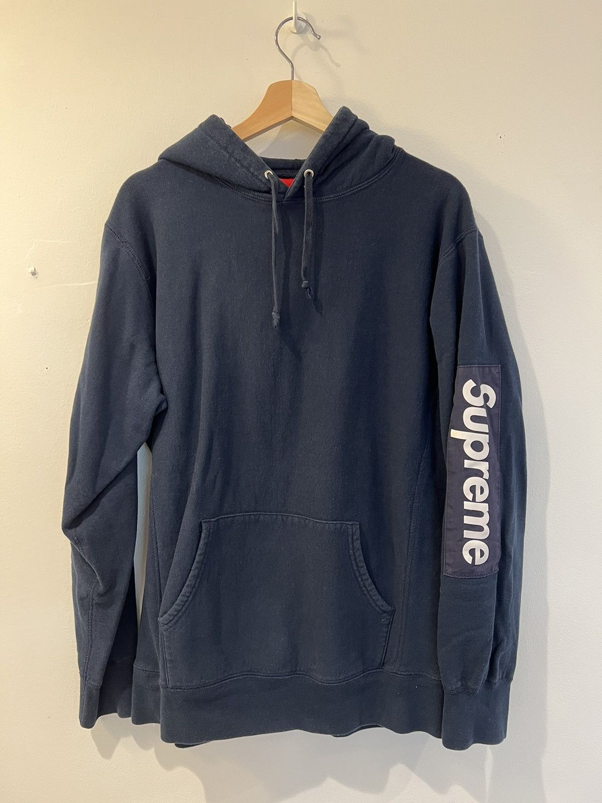 image of Supreme Sleeve Patch Hooded Sweatshirt S/s 2017 in Navy, Men's (Size Large)