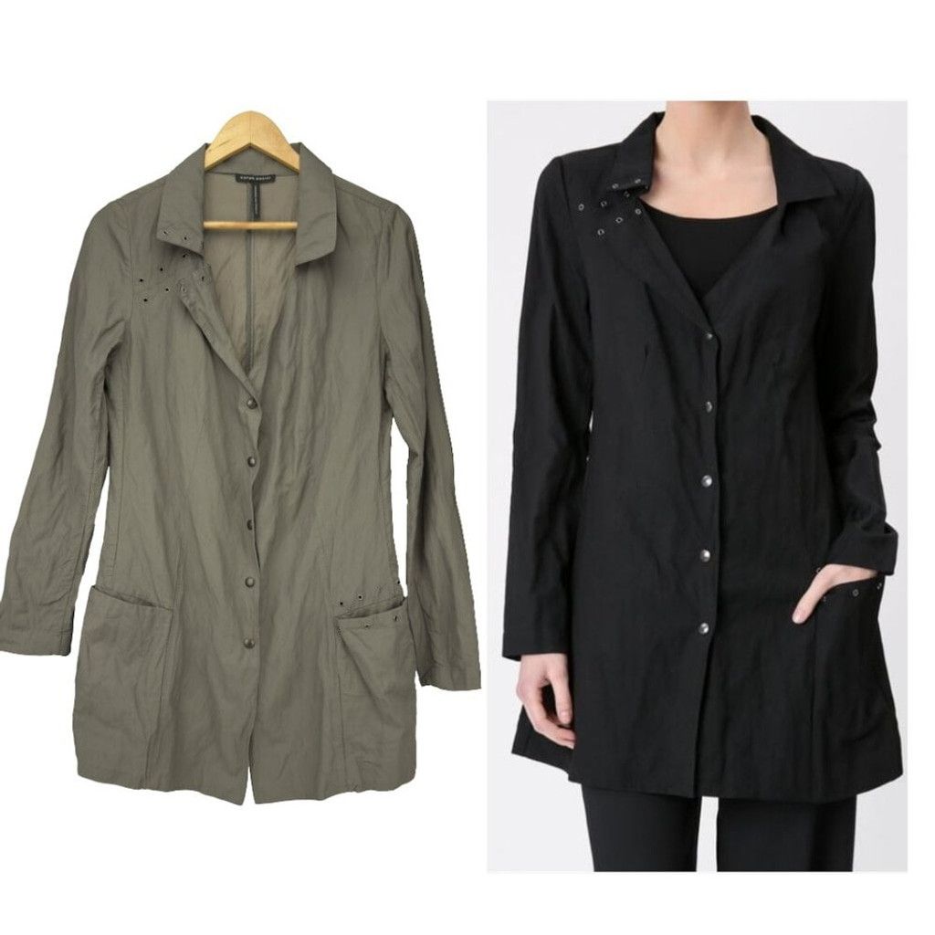 Sarah Pacini SARAH PACINI Button Down Eyelets Long Sleeve Green Coat FLAW Size S / US 4 / IT 40 - 1 Thumbnail