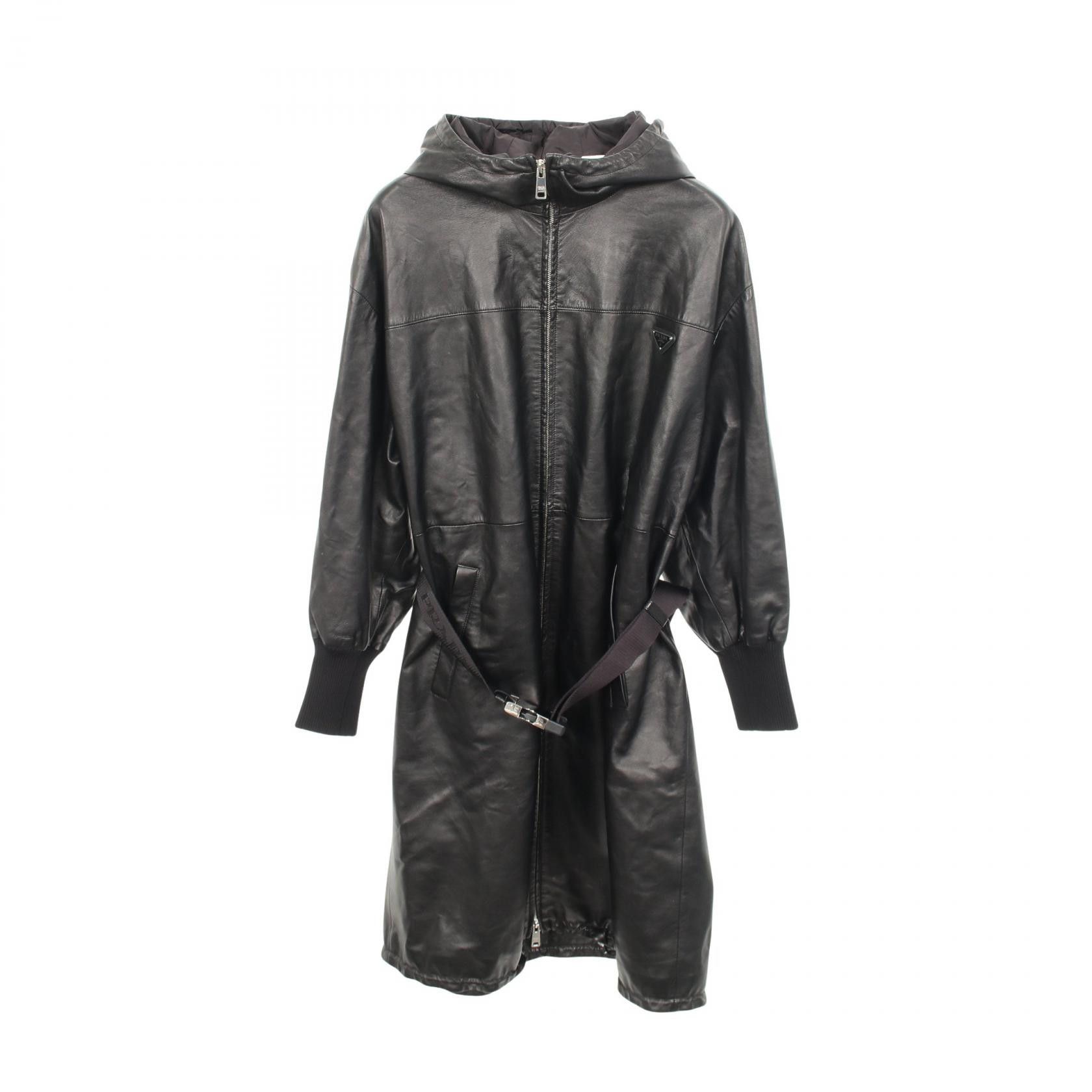Prada Prada Prada Nappa Leather Hooded Coat Leather Outerwear 56A014 DUTY FREE for USA Size ONE SIZE - 1 Thumbnail