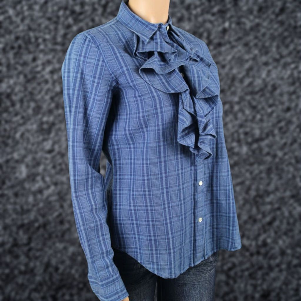 Ralph Lauren Ralph Lauren Blue Plaid Linen Ruffled Shirt Blouse Size Medium NWT Size M / US 6-8 / IT 42-44 - 1 Preview