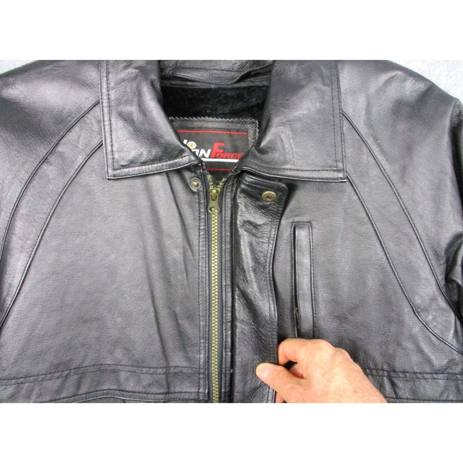 Vintage Lion Force Leather Overcoat Mens XL Black Full Zip Pockets Lined Warm Winter Size US XL / EU 56 / 4 - 4 Thumbnail