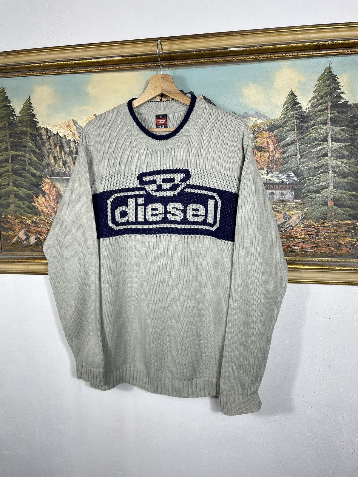 Diesel × Japanese Brand × Vintage Diesel Retro 00s Avant Garde Cyber Loose Boxy Jumper Pull Size US XL / EU 56 / 4 - 2 Thumbnail