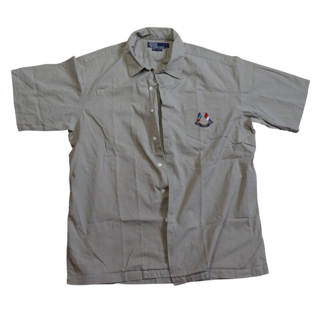 image of Polo Ralph Laurent Cross Flags Beige Button Up (L), Men's (Size Large)