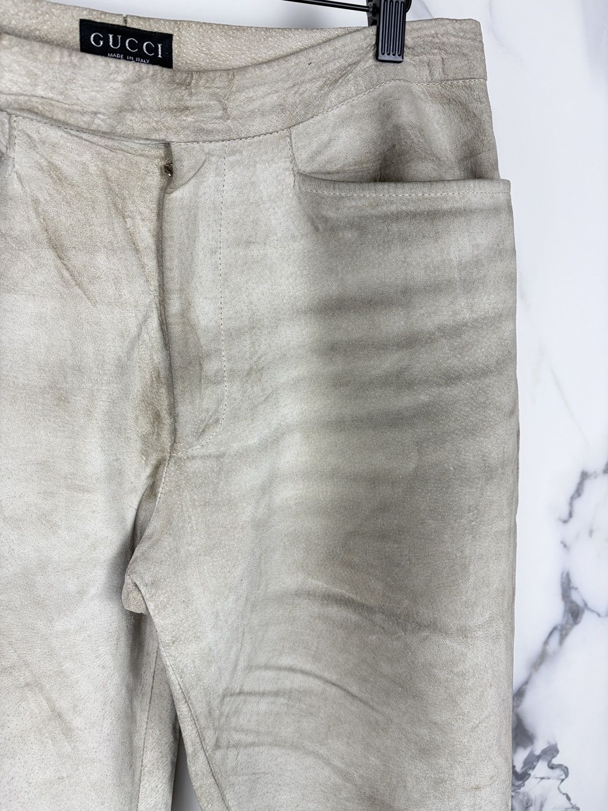 Gucci Gucci Tom Ford Dirty White Flared Leather Pants Thrashed Size US 32 / EU 48 - 2 Thumbnail