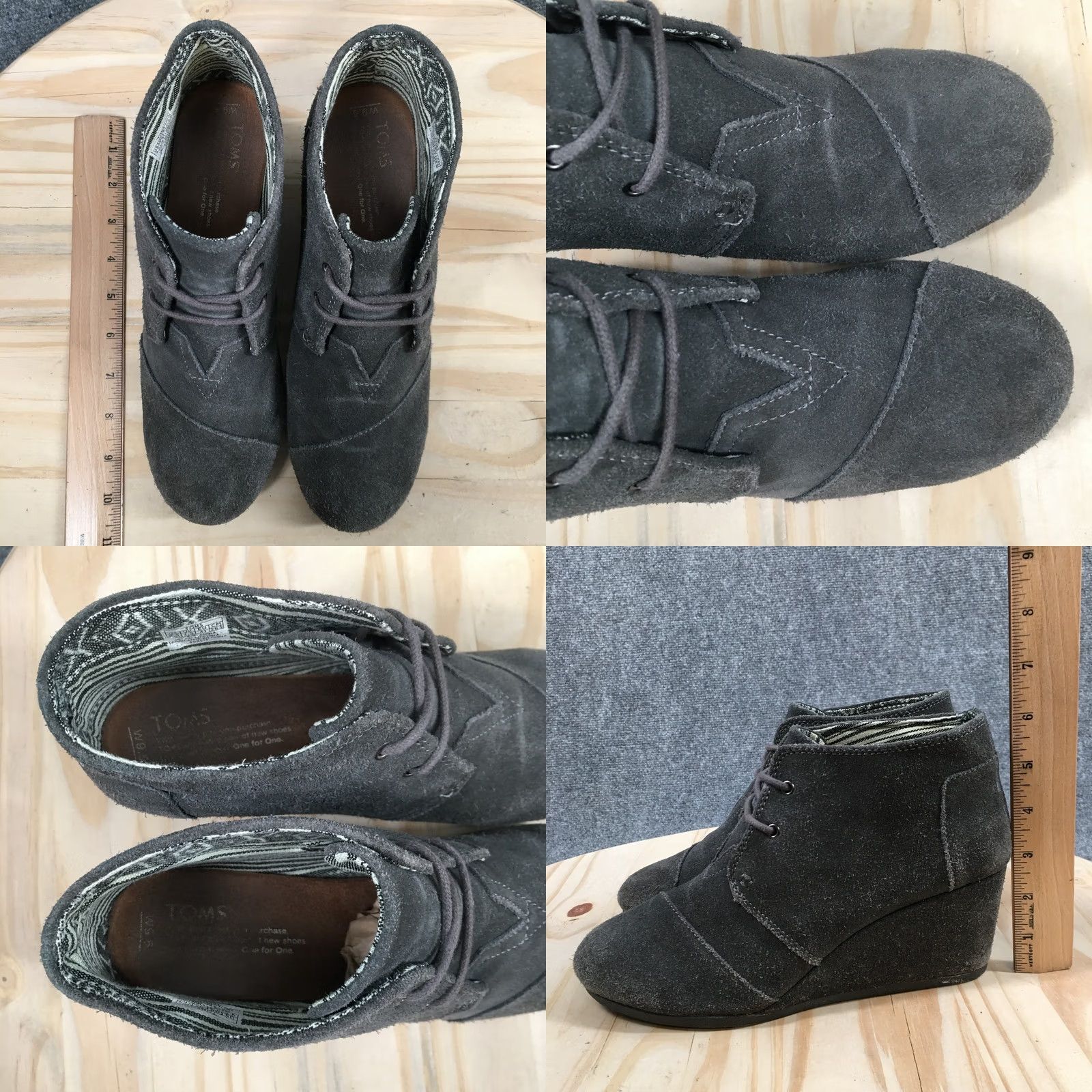 Toms TOMS Womens 9.5 Desert Gray Lace Up Casual Ankle Wedge Heels 300515 - Great Condition Size L / US 10 / IT 46 - 8 Thumbnail
