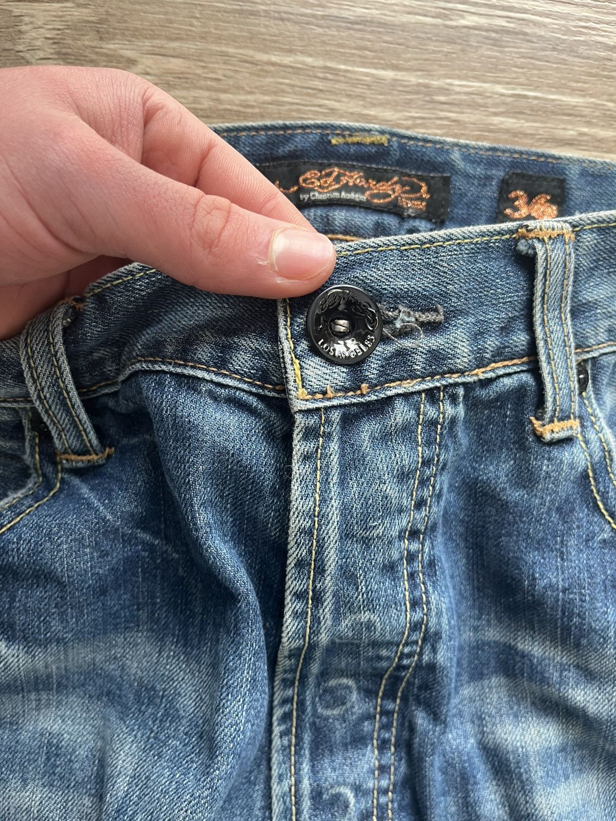 Christian Audigier × Ed Hardy Ed hardy blue straight jeans vintage distressed rare y2k Size US 36 / EU 52 - 7 Thumbnail