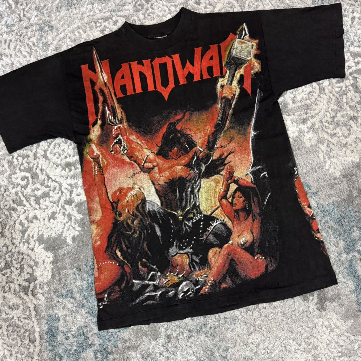 Band Tees Vintage 1995 Manowar Euro Tee T - Shirt AOP 90s Size US L / EU 52-54 / 3 - 3 Thumbnail