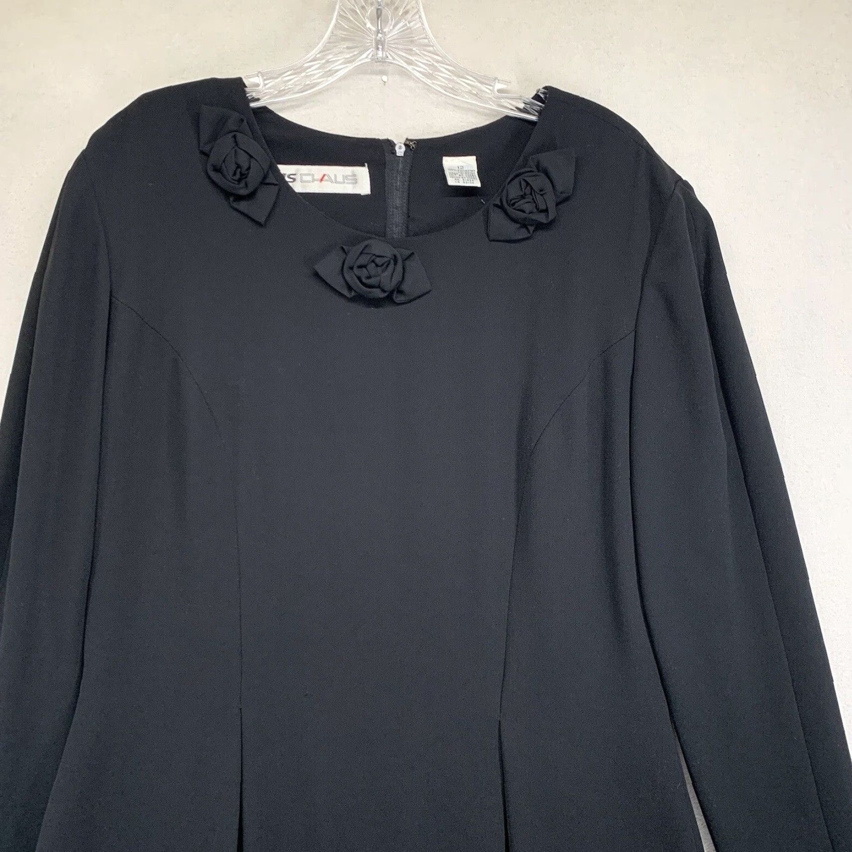 Vintage Vintage Chaus Black Dress 3 Flower Neckline Gothic Whimsical LBD Size 12 Size XL / US 12-14 / IT 48-50 - 3 Thumbnail