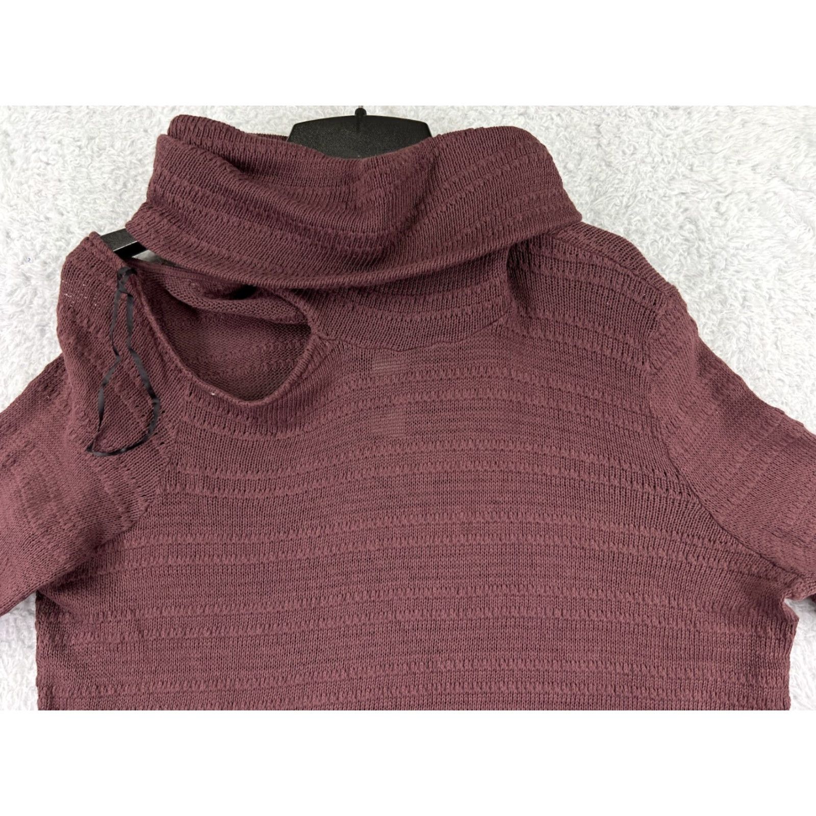 Vintage LA Made Womens Sweater Pullover Long Sleeve Cowl Neck Asymmetric Ruffle Burgundy Fall Winter 100% Cotton Knit Casual Size S / US 4 / IT 40 - 5 Thumbnail
