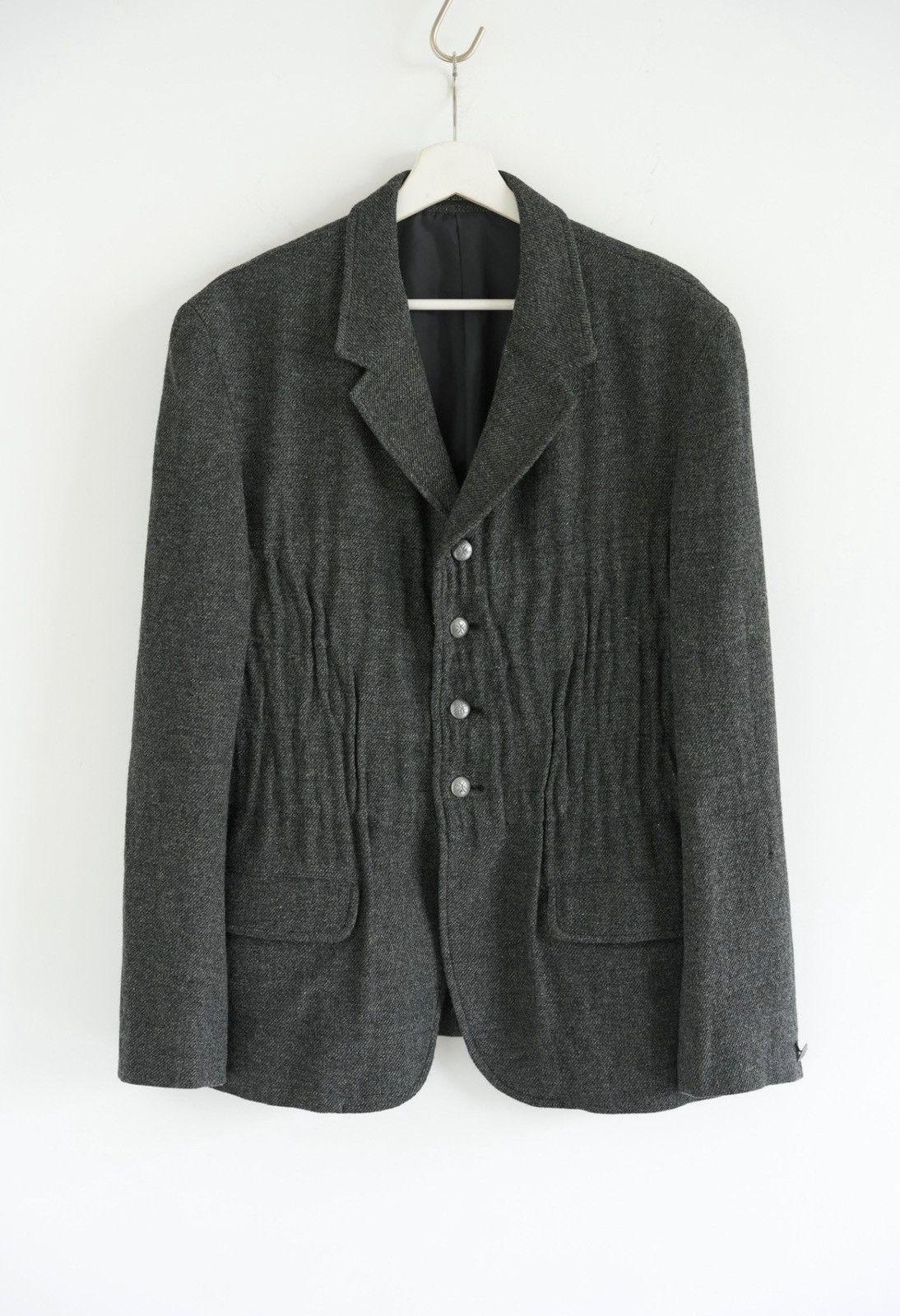 Yohji Yamamoto Yohji Yamamoto 05AW Carved Silver Buckle Gathered Blazer J4 Size US M / EU 48-50 / 2 - 1 Thumbnail