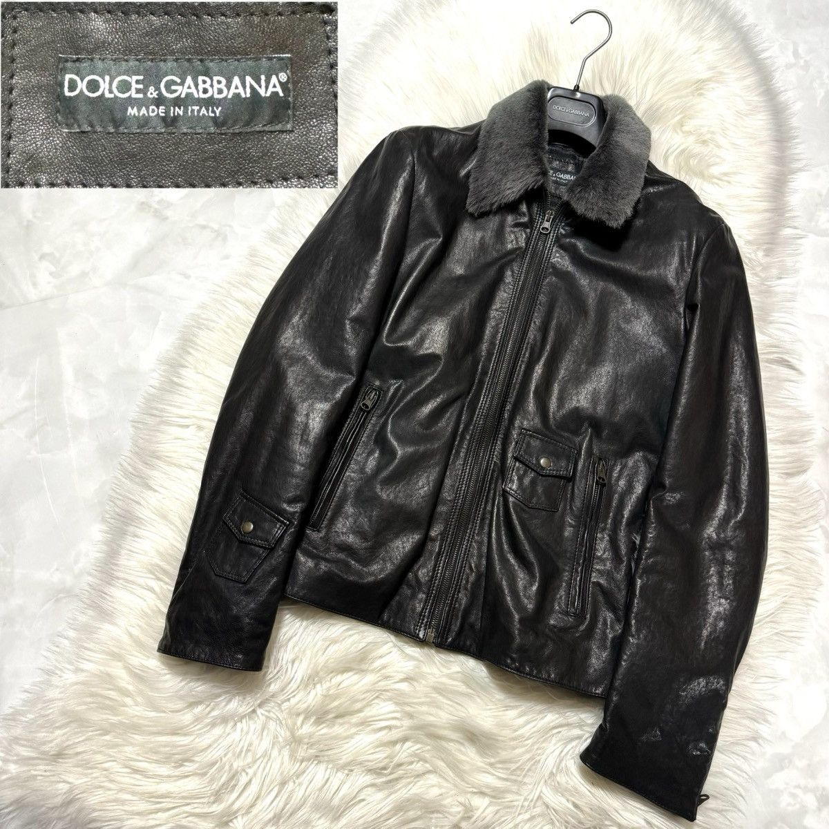 image of Dolce Gabbana Fur Lamb Leather Jacket Jacket 44 Black, Men's (Size Small)