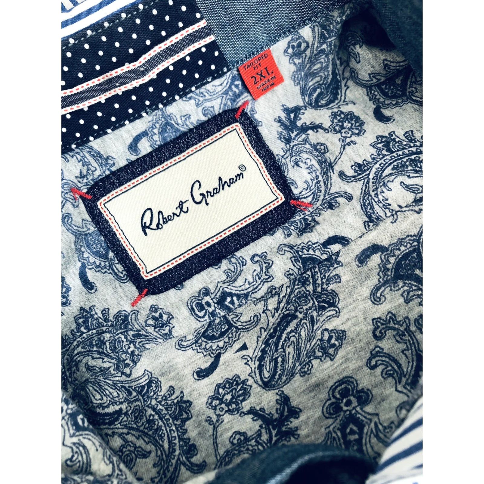 Robert Graham Robert Graham - Striped Shirt - Mens Tailored Fit 2XL Cotton Lined Long Sleeve Blue/White Button-Up Shirt Size US XXL / EU 58 / 5 - 6 Thumbnail