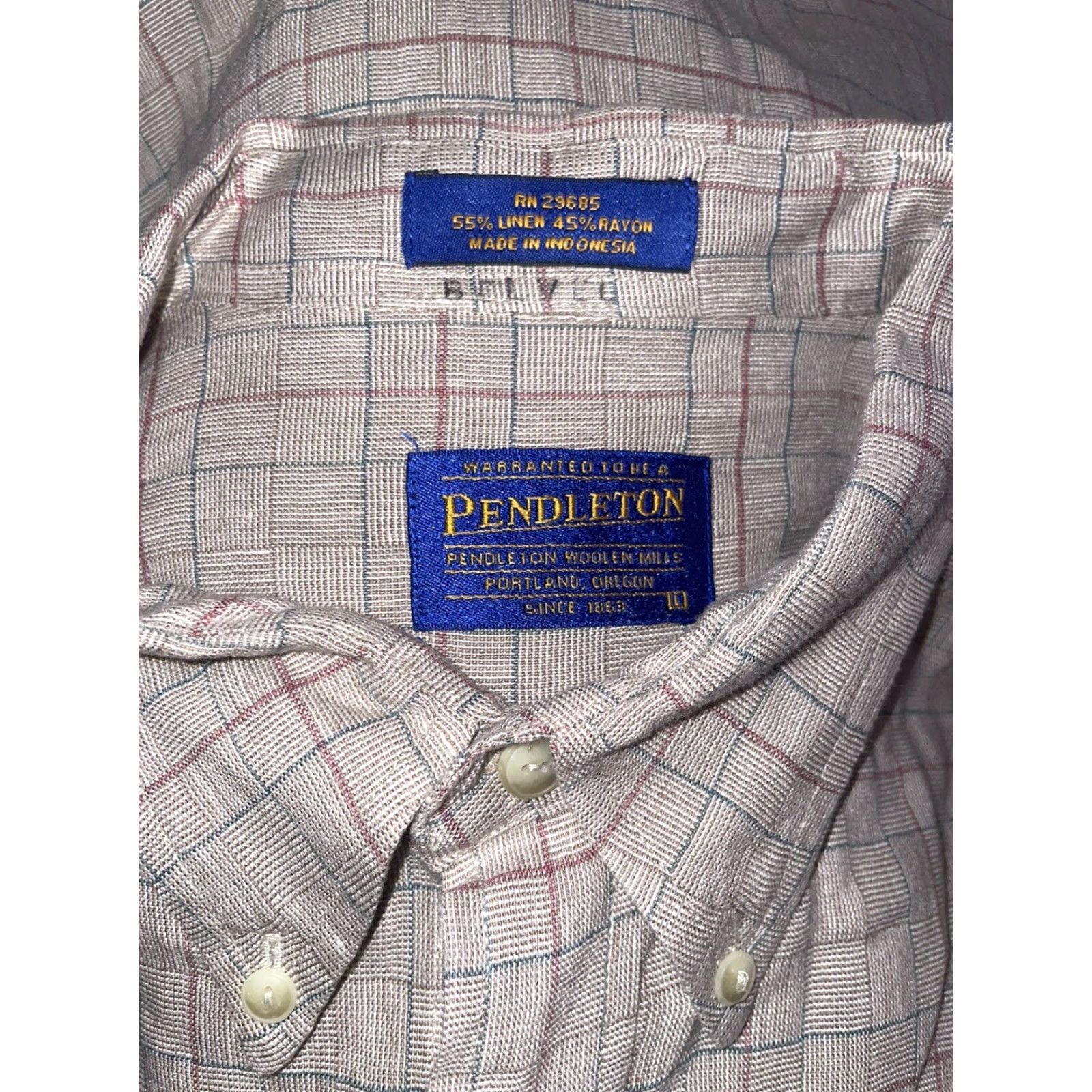 Pendleton Pendleton Shirt Plaid Short Sleeve Button-Down Beige Linen L Mens Size US L / EU 52-54 / 3 - 6 Thumbnail