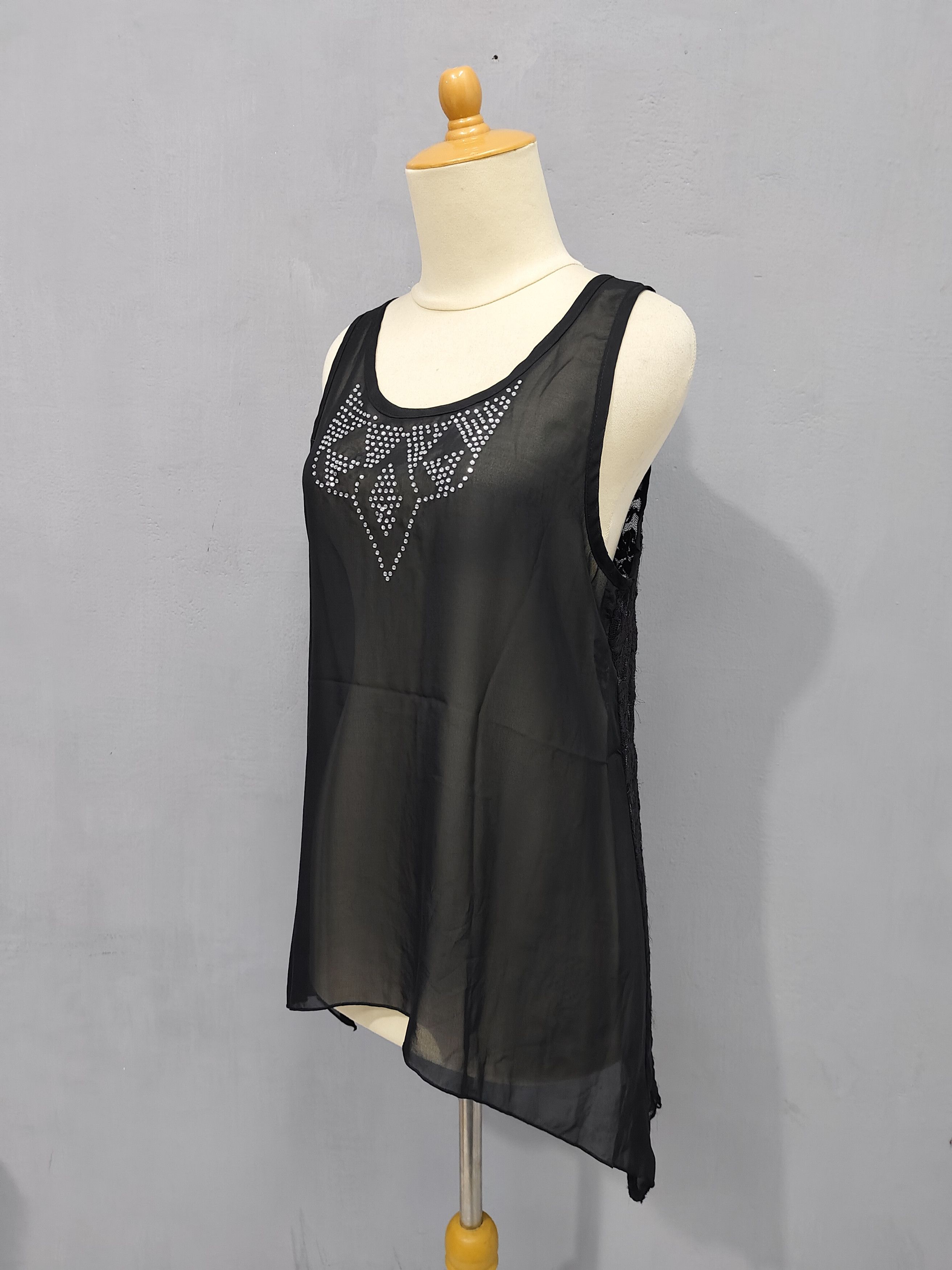 Japanese Brand Sky Bomber🇯🇵Gothic Sheer Rhinestone Tribal Lace Asymmetric Size M / US 6-8 / IT 42-44 - 4 Thumbnail