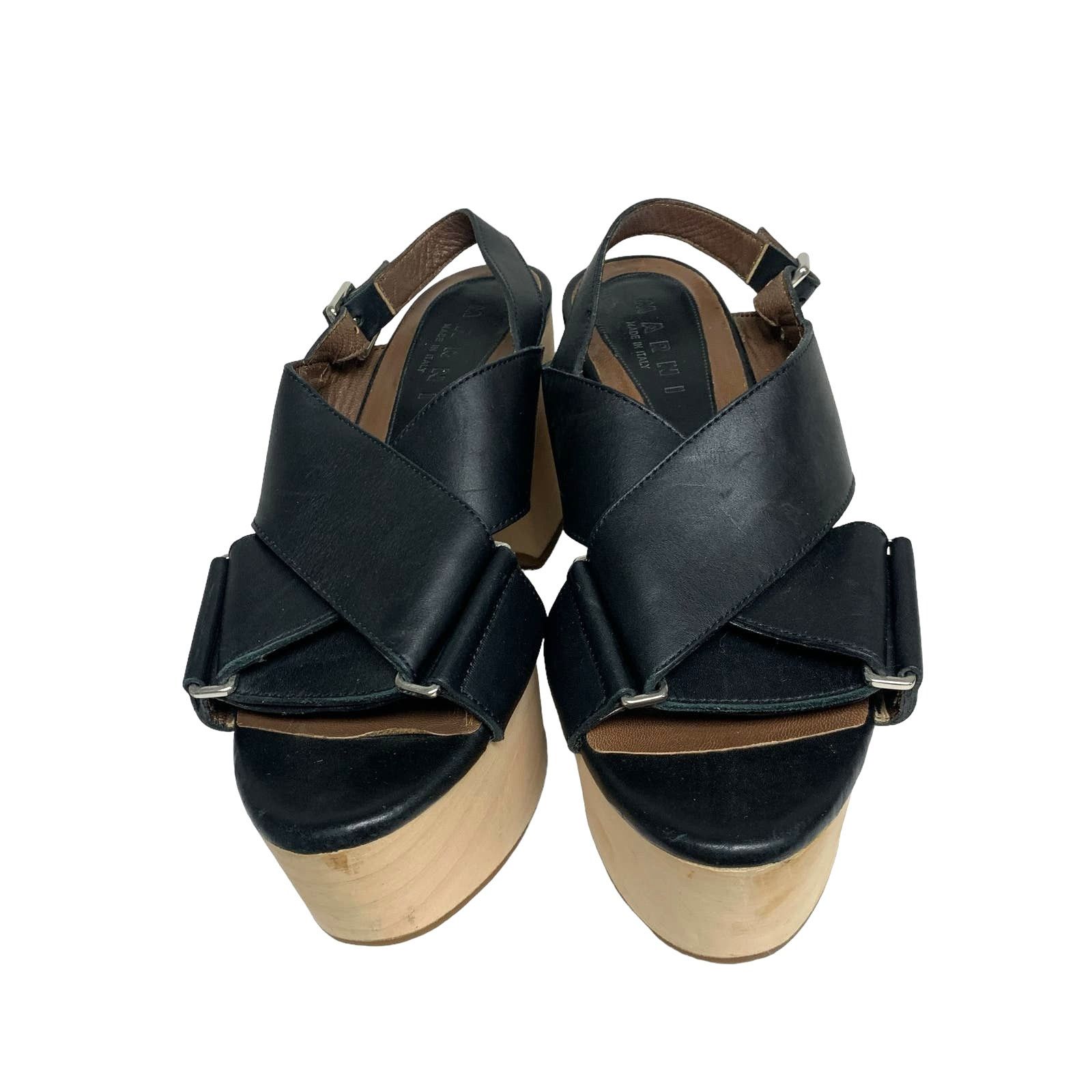 Marni Marni Womens Size 39 Black Leather Wood Platform Sandals Size US 9 / IT 39 - 4 Thumbnail