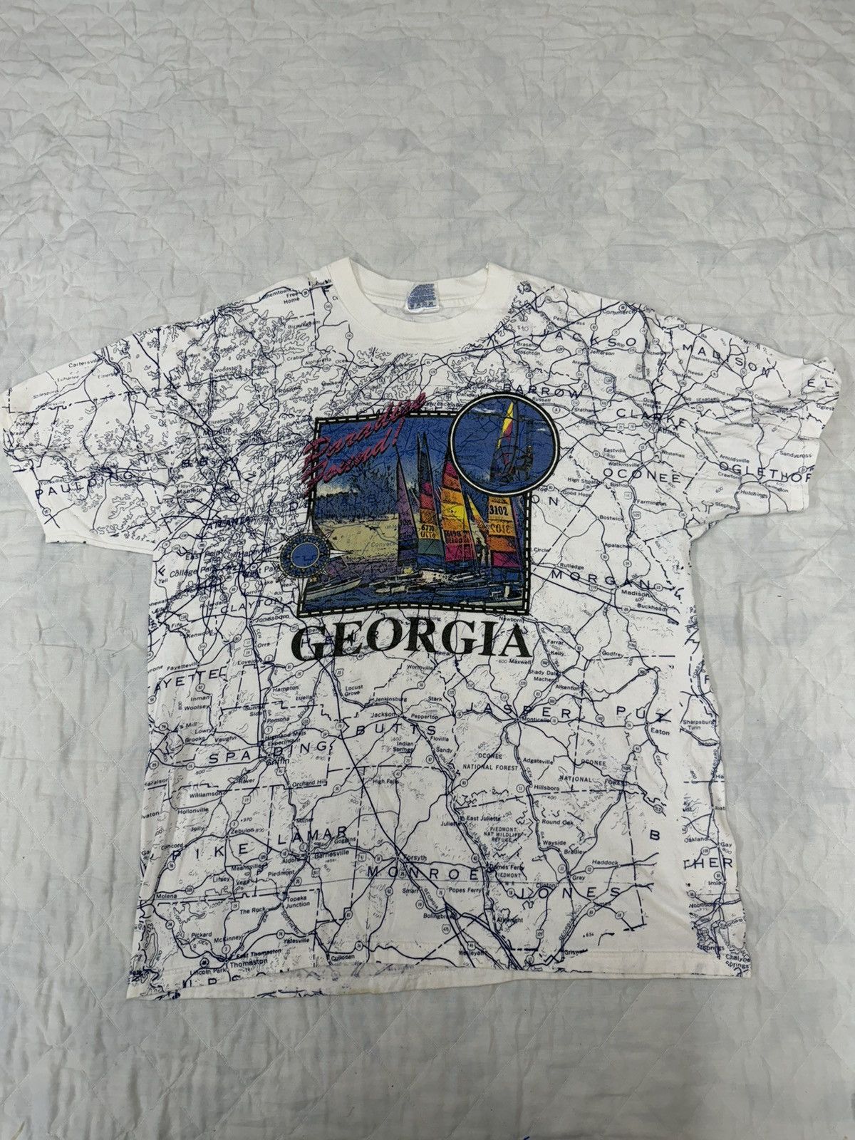Hanes Vintage 1990s white All-Over- Print t-shirt Map of Georgia Size US XL / EU 56 / 4 - 1 Thumbnail